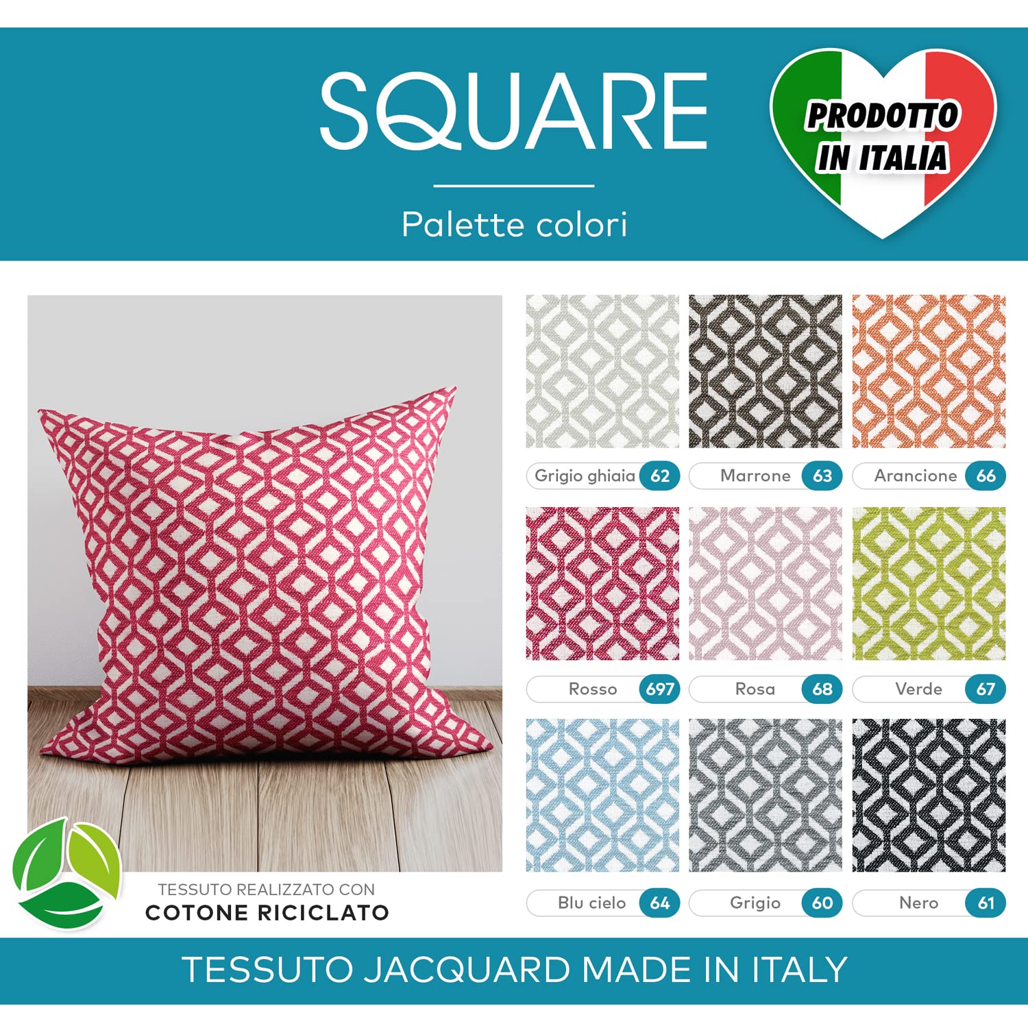 DESHOME Square 10 metri - Tessuto al metro Jacquard Italiano Stoffa al metro per tappezzeria divani, poltrone, cuscini, sedie (Blu cielo 64)