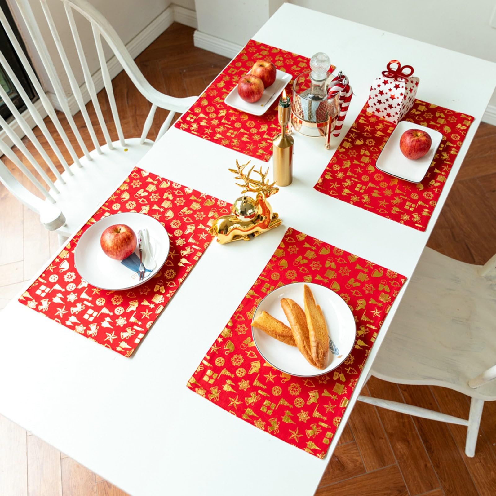 Tischset 6 Stück, Platzset Rechteckig Edel Polyester Rot Platzmatten Abwaschbar 45x30cm