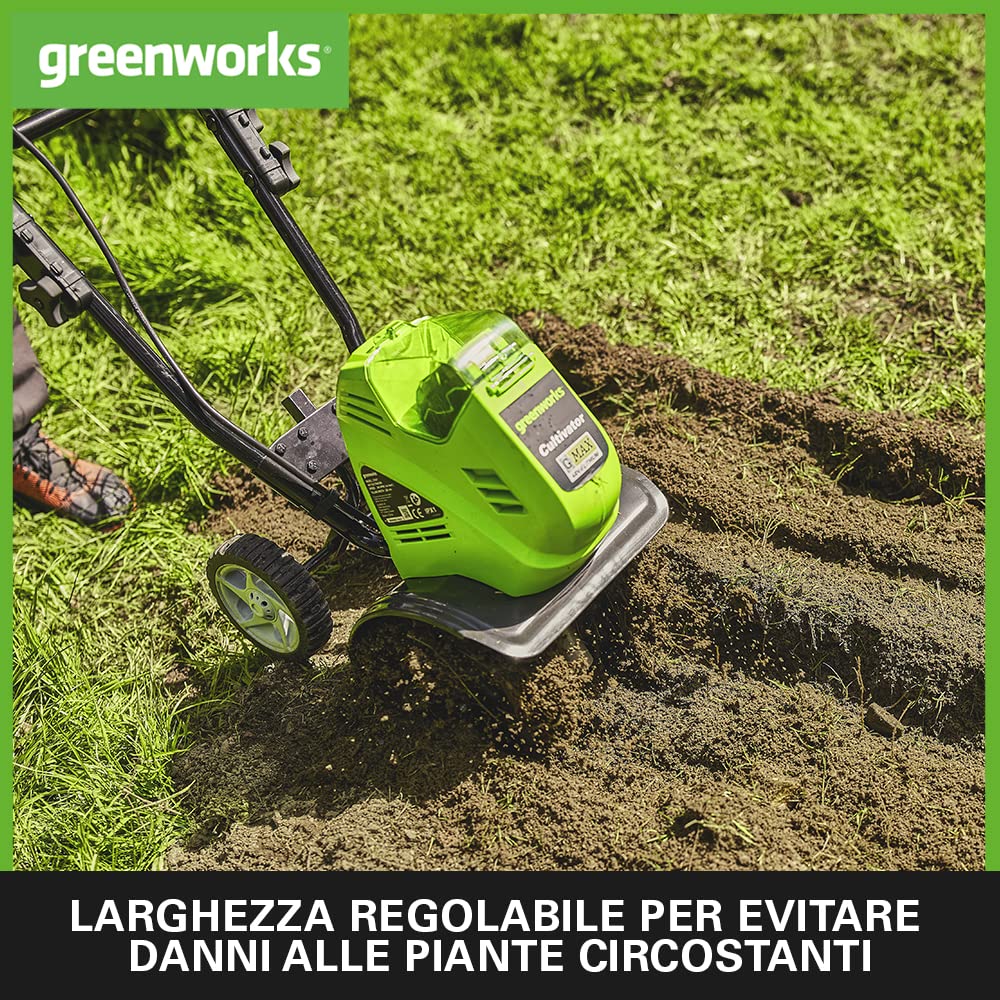 Greenworks G40TL - Motocoltivatore a Batteria, Motozappa con Fresa a Denti Anteriore, Larghezza di Lavoro 25cm, Profondità di Azione 13cm, SENZA Batteria 40V e Caricabatterie, Garanzia 3 Anni