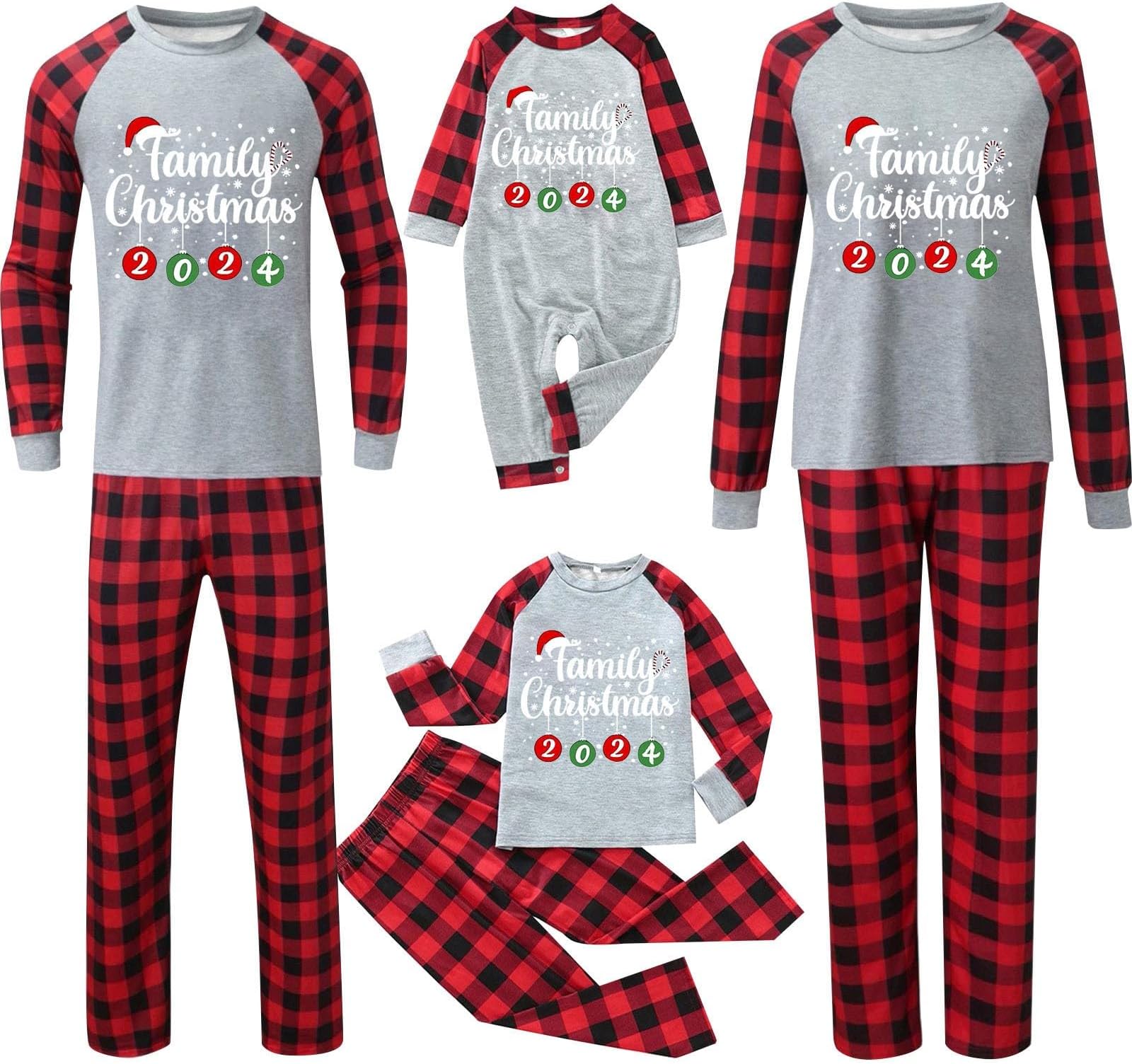Pijamas familiares de Navidad, Couples Matching Christmas Pajamas Family Pjs Sets Plus Size Holiday Outfits Cotton Satin Silk Pijamas Navideñas Familiares 2024 Festival Red Black Clothing