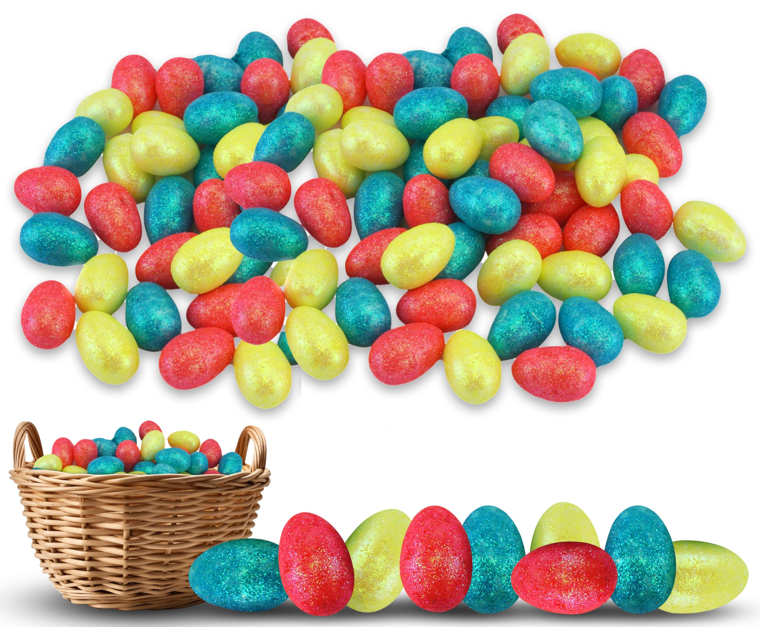 Hovuk 120Pcs- Mini Glitter Eggs Mini Glitter Easter Egg Decorations,120Pcs Mini Multicolour Foam Easter Egg For Easter Basket Decoration, Easter Craft Eggs For Home Party Decorations (3Cm X 2Cm)