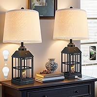 Vista 8 de Lámparas de mesa de granja de 25" para sala de estar, juego de 2 lámparas de mesa con puerto USB y luz nocturna, lámpara de mesa rústica
