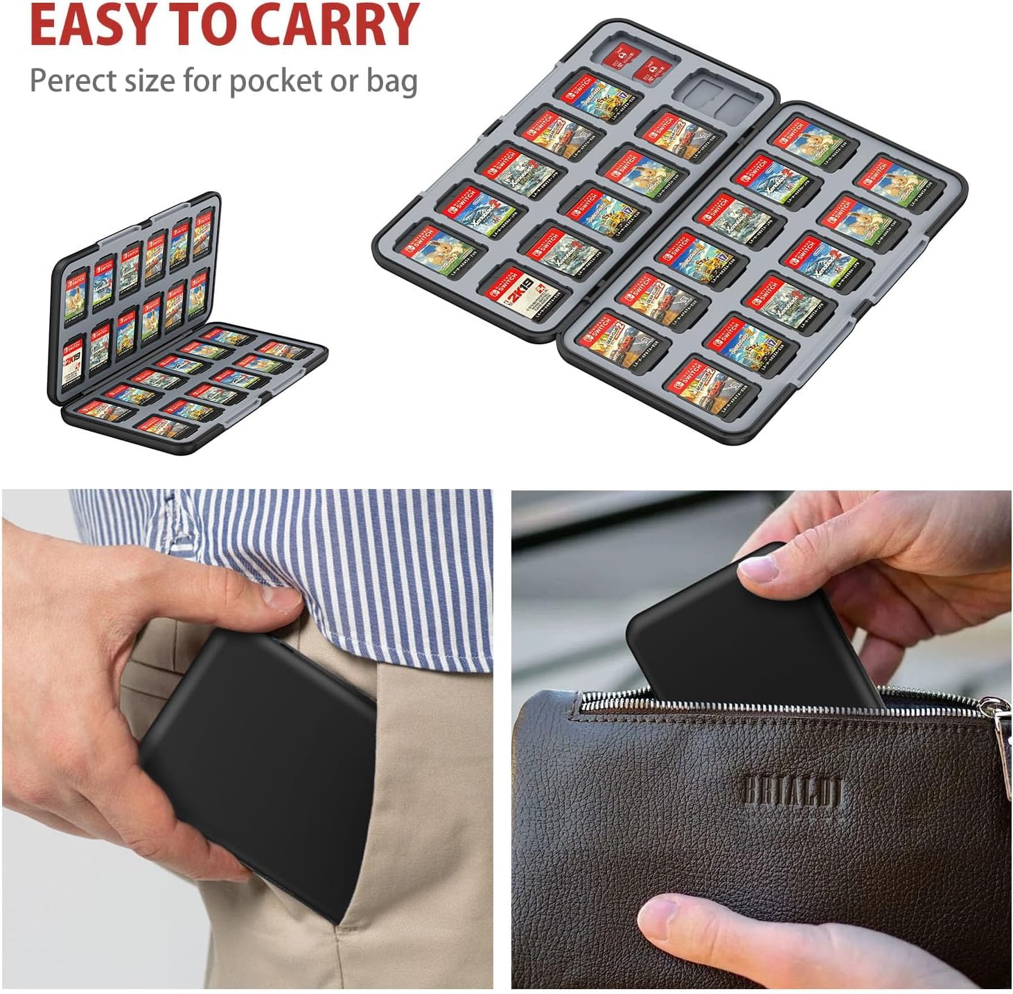 KOPBTBOY Estuche de Almacenamiento de Juegos,24 Cartuchos Estuche de Almacenamiento Portátil,Funda de Tarjetas de Juego para Nintendo Switch