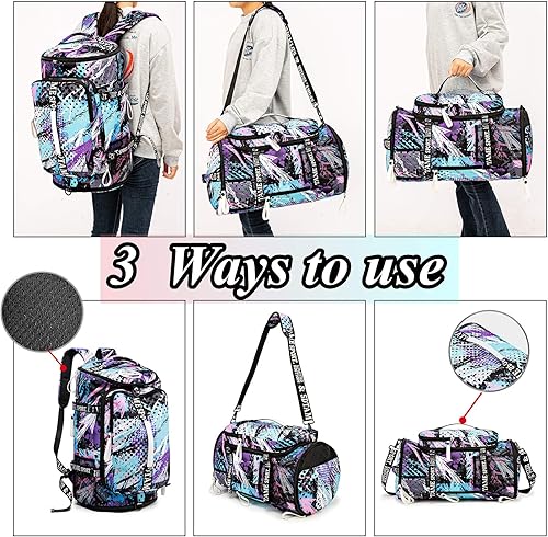 Miniatura 8 de Bolsa de lona para gimnasio, mochila de viaje con compartimento para calzado, para usarla de 4 formas, para mujeres y hombres, multifuncional, capa