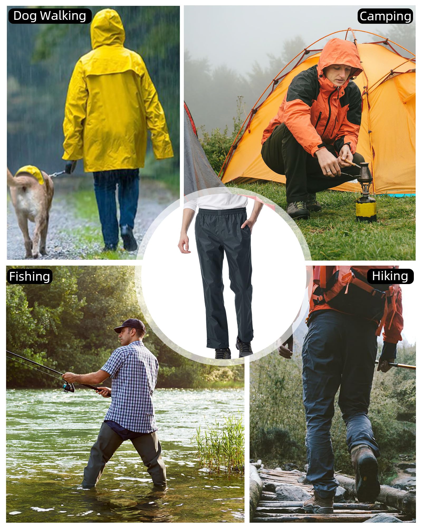 iCreek Pantalons imperméable Homme Pantalon de Pluie Homme Coupe-Vent Respirants Moto Pantalon Pluie Velo Pantalon de Cargo Travail pour l'extérieur Convient,la randonnée，Gris