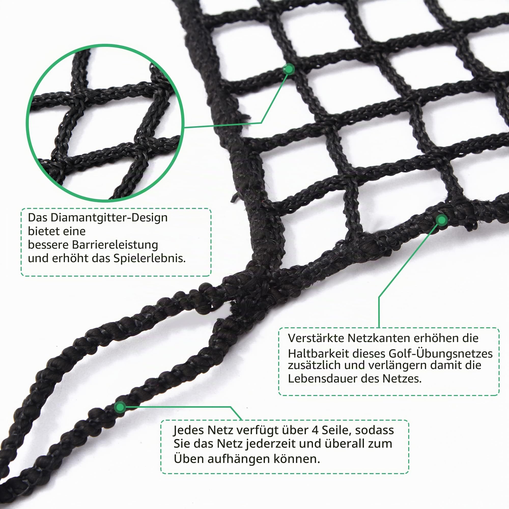 Schwarzes Polyester Golf Übungszaunnetz, 400GSM Schwerlast Golfball-Absperrnetz, Tragbares Golfnetz für Drinnen und Draußen, Golf-Schlagnetz, Verstellbares Schutznetz für Den Hinterhof