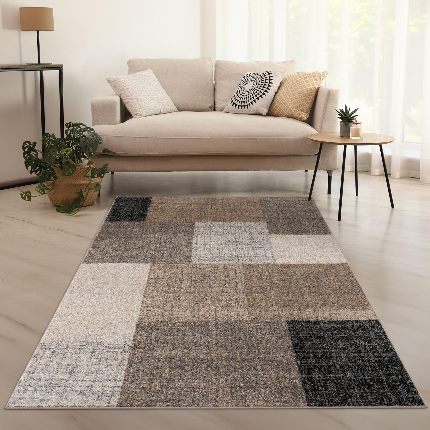 TT Home Wohnzimmer Teppich Kurzflor Flur Schlafzimmer Jugendzimmer Meliert Esszimmer Modern Geometrische Muster, Farbe: Braun, Größe:160x230 cm