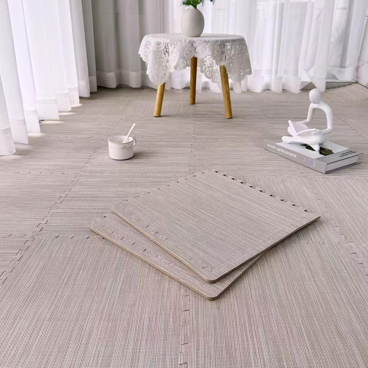 9PCS Foam Floor Puzzle Playmat for Kids Baby with Solid Colors Foam Interlocking Tiles for Gym, Nursery, Playroom (Black)