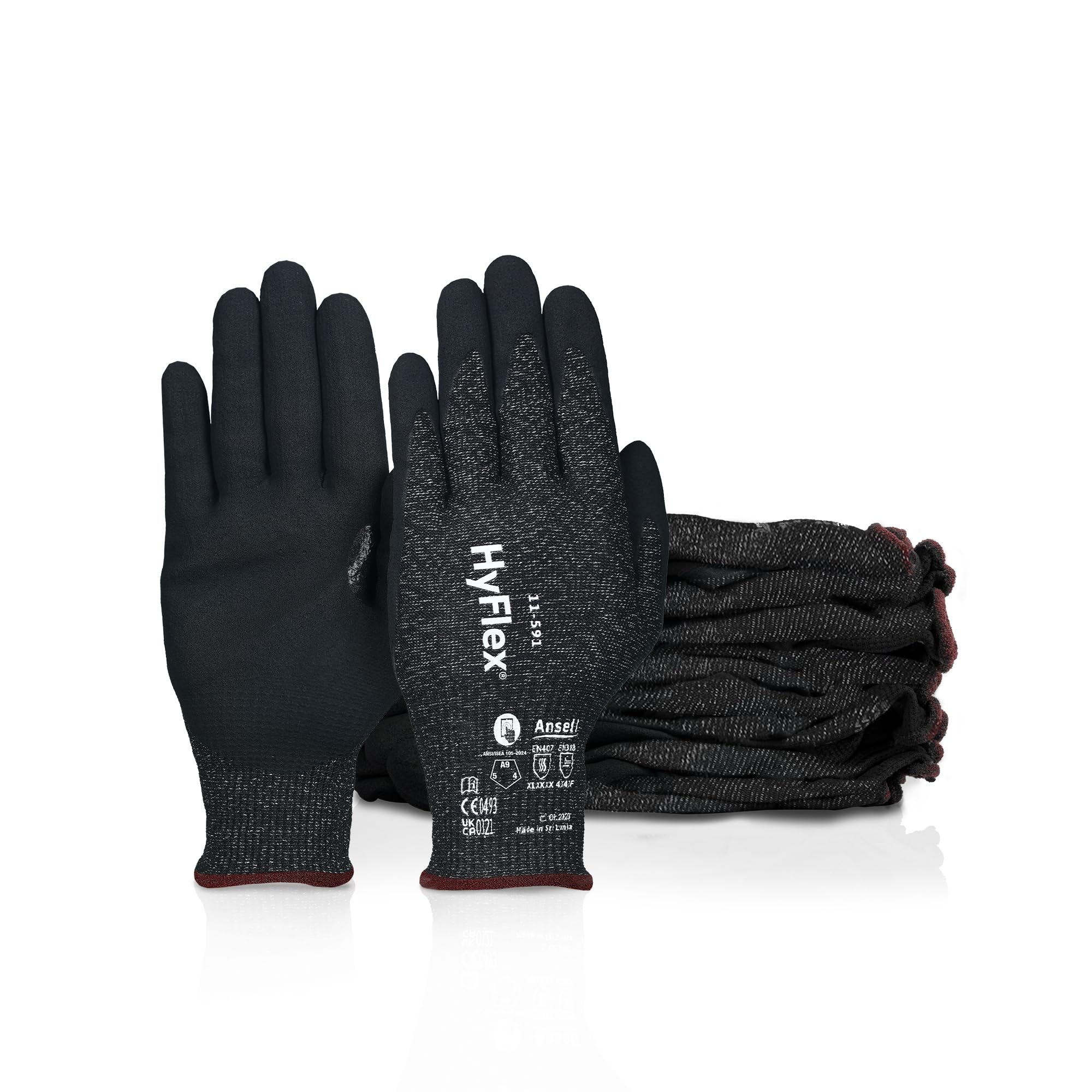 Ansell HyFlex 11-591 - Guantes de protección mecánica, talla 9, color negro (paquete de 12)