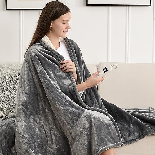 Miniatura 8 de immtree Manta térmica individual de 62 x 84 pulgadas, suave manta térmica de forro polar Sherpa para cama, sofá, manta eléctrica de calentamiento