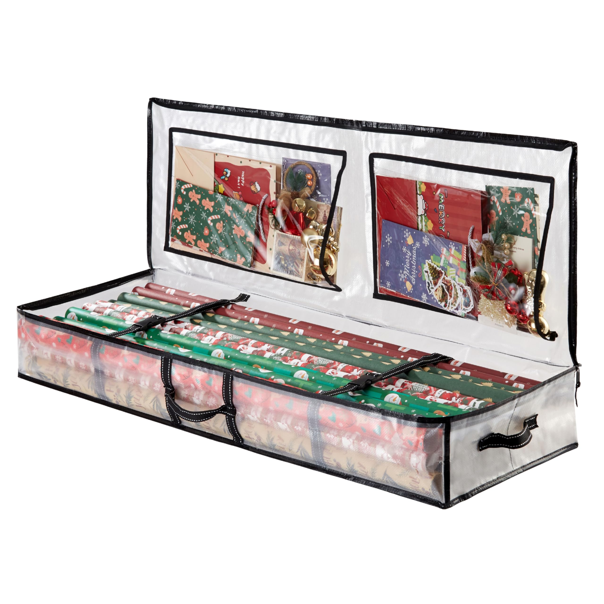 Sac de rangement pour papier cadeau fini les rouleaux froissés grâce au format sous lit