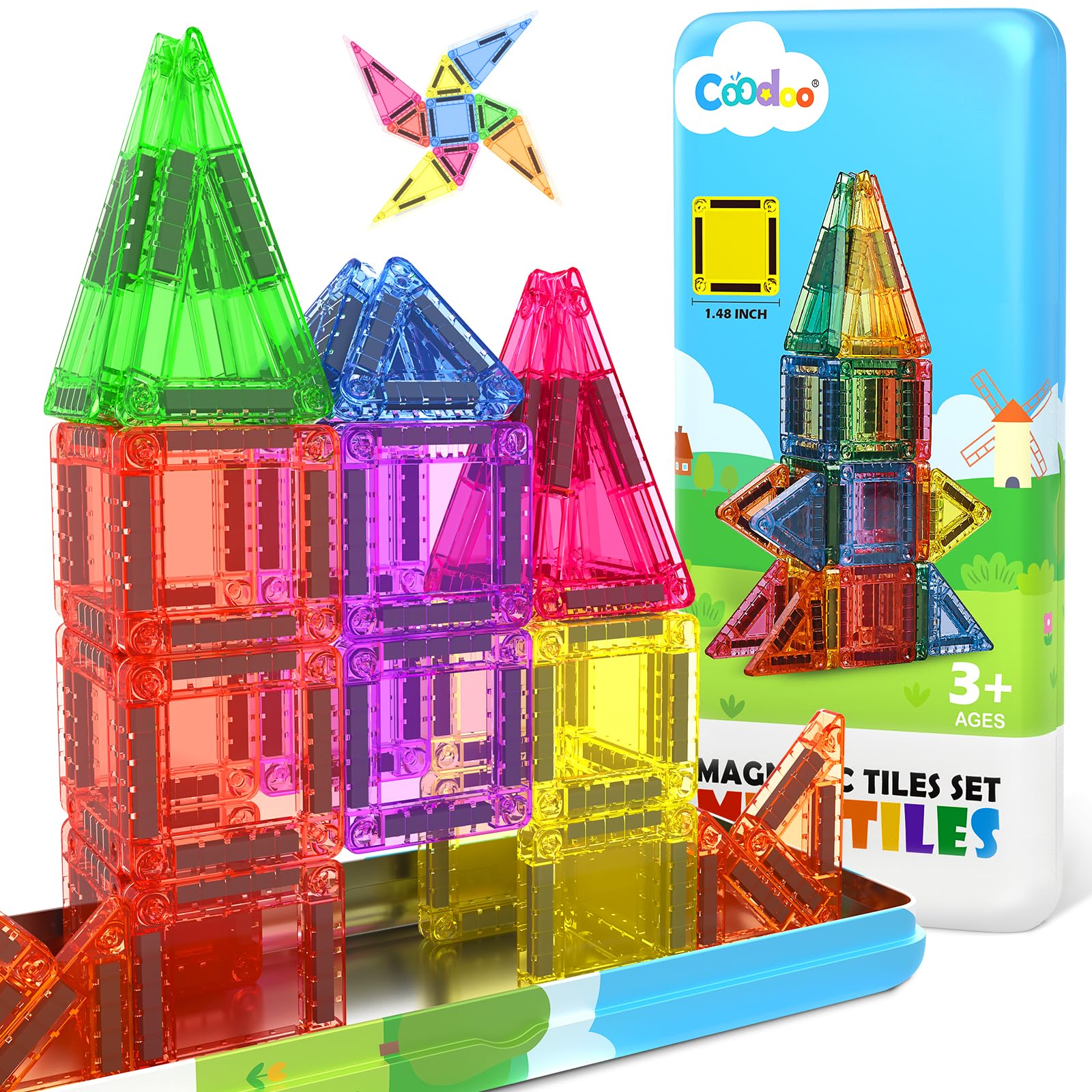Magnetic Tiles for Kids Ages 4-8 Toddler Toys Magnetic Blocks Building Toy STEM Sensory Kids Toys Gift for Boys & Girls 3+ Year Old