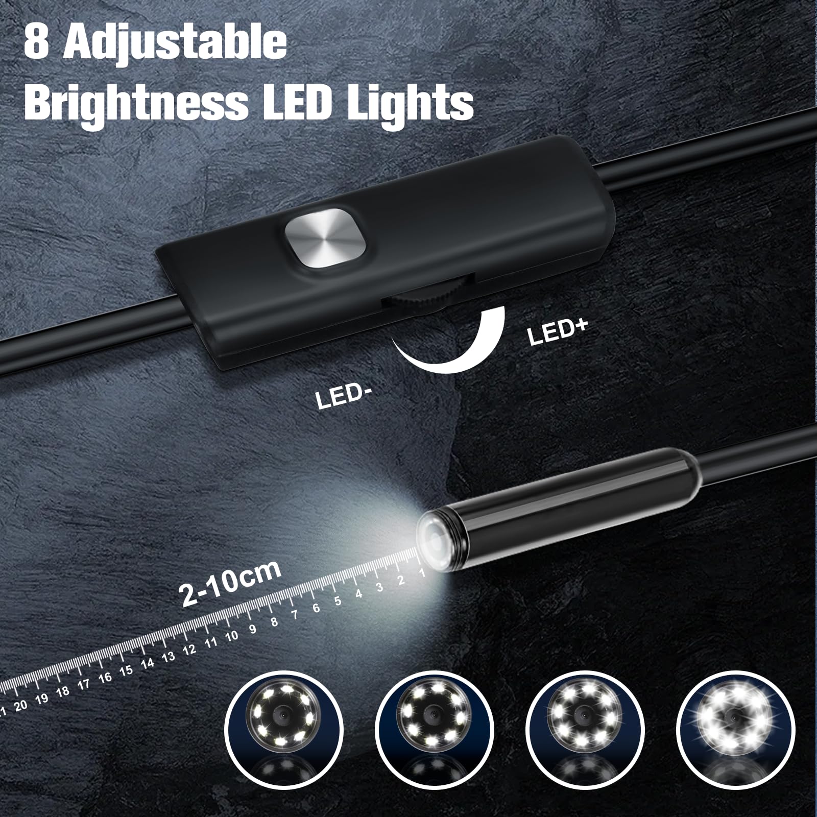 VINATO Endoscopio per Smartphone 10m, Telecamera Ispezione 1080P HD Impermeabile IP67, Sonda 8mm con 8 LED, Connessione Diretta Type-C (Adattatore iPhone/Android Incluso) per Autoveicoli, Tubature