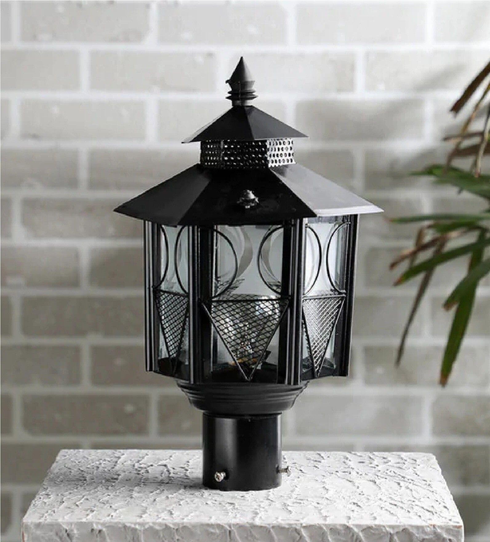 Black Iron and Glass Gate Light | Fixed Mount Outdoor Garden | Field Gate Roof Lighting Fixture | Durable Exterior Lamp – 1 Piece-image-31