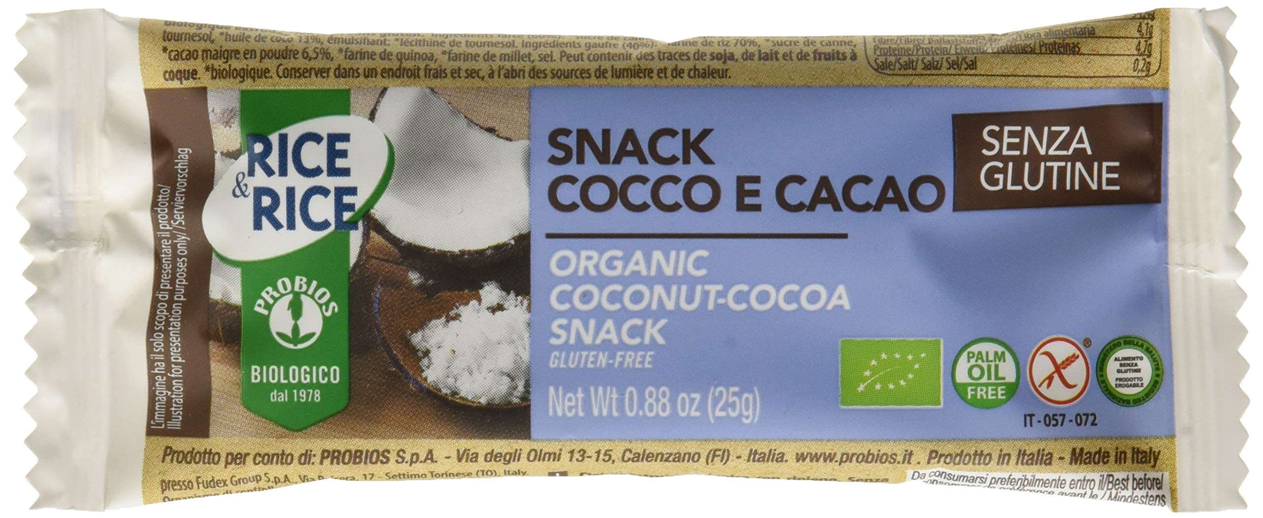 Probios Snack Cocco e Cacao Bio - 24 snack da 25 g, Senza glutine