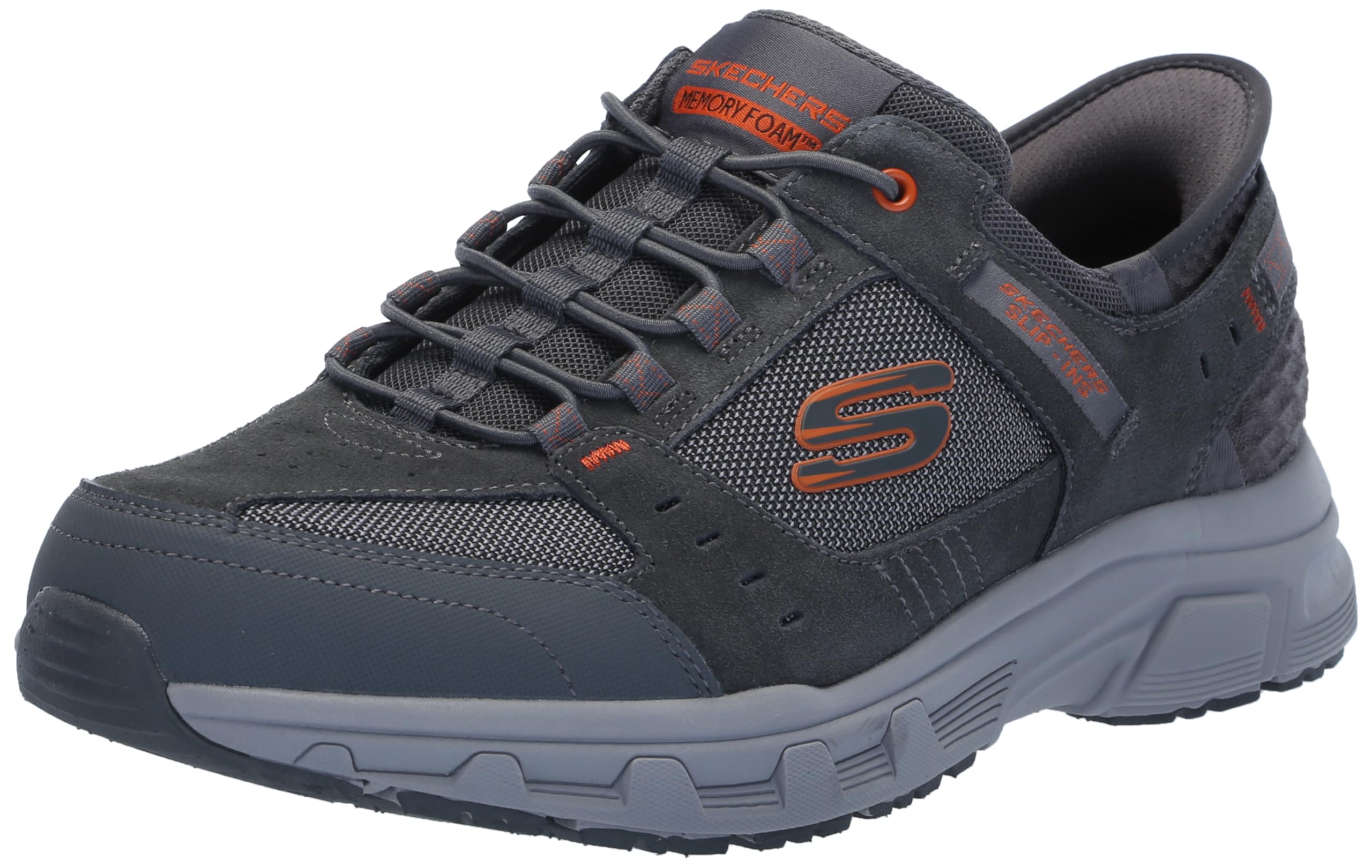 Skechers Men's Oak Canyon Consistent Winne Hands Free Slip-in Sneaker, Gray/Orange, 9.5 UK X-Wide