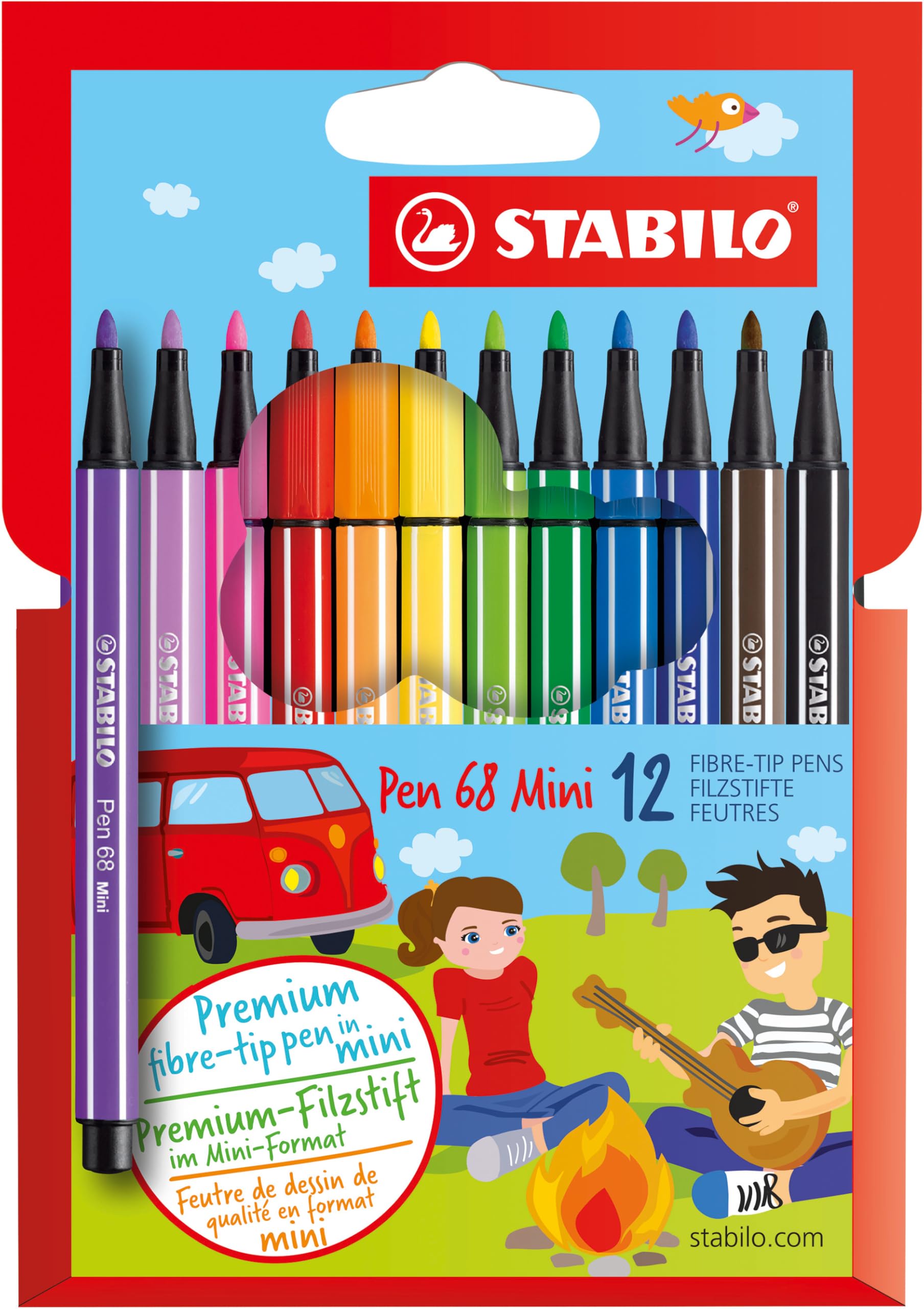 STABILO Premium Felt Tip Pen Pen 68 Mini - Wallet of 12 - Assorted Colours