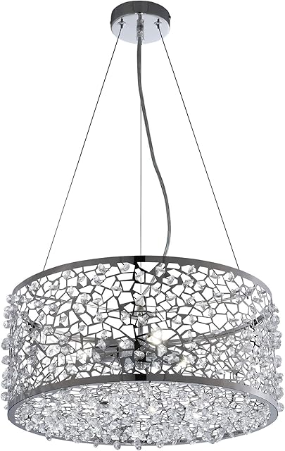 Contemporary/Modern A Modern 3 Light Pendant Featuring Polished Glass Beads Around a Polished Chrome Frame, Ideal Room Centrepiece, Takes 3 x G9 Bulb