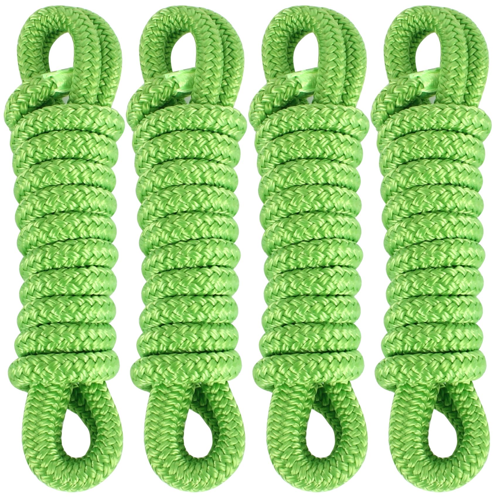 Fender Lines 6' x 3/8" Double Braided Boat Fender Lines 4 Pack, Boat Bumper Rope/Boat Fender Rope 9 Colors Boat Ropes for Docking with 5'' Eyelet Premium Dock Lines for Boats - Green