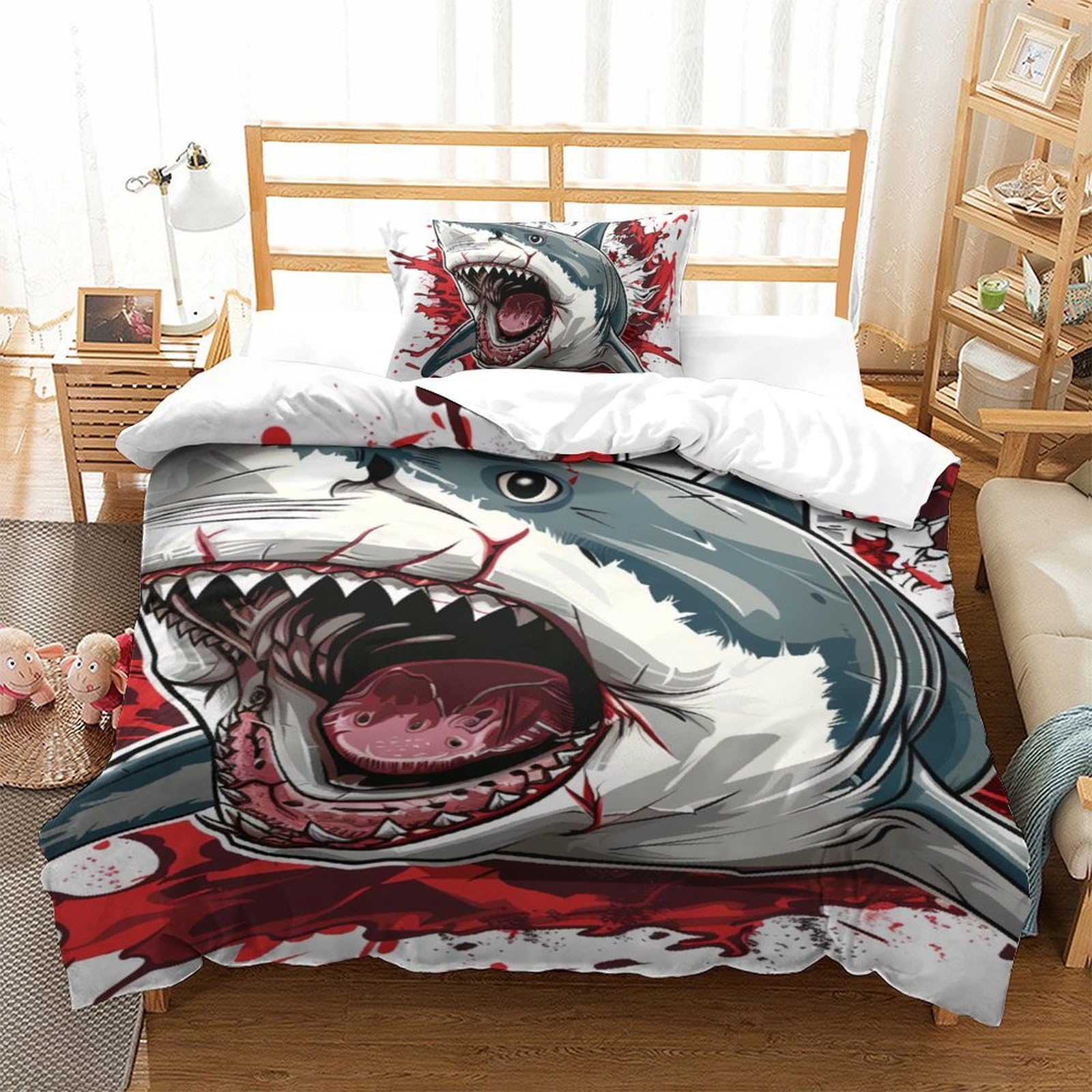 Housse de couette 3 pièces tigre 3D parure de lit microfibre douce lit simple 135x200