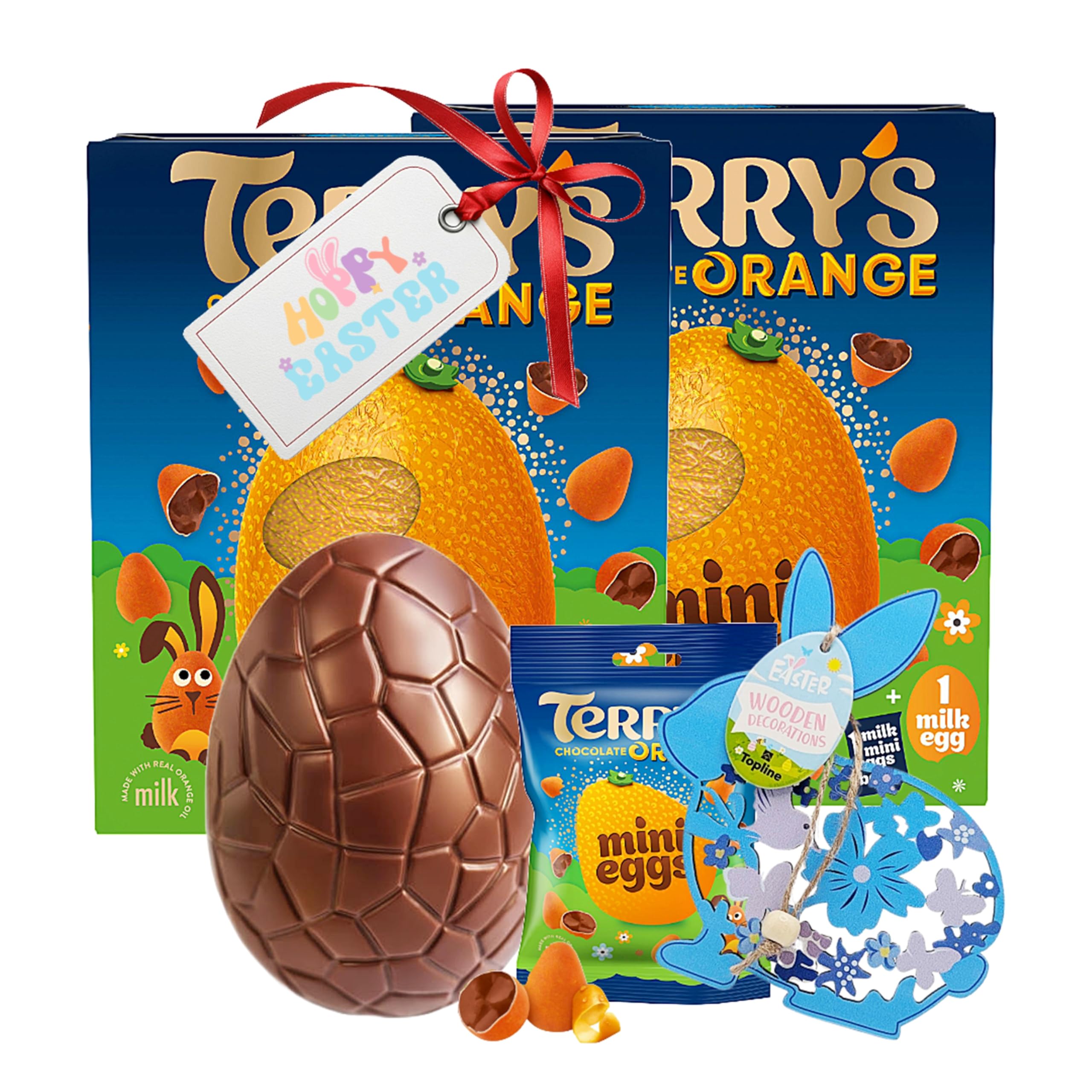 Orange Chocolate Easter Eggs Bulk Buy - Pack of 2 x 200g Large Milk Chocolate Egg with Crispy Shell Chocolate Mini Eggs & Topline Wooden Decoration. Great for Kids Easter Gifts, Egg Hunt