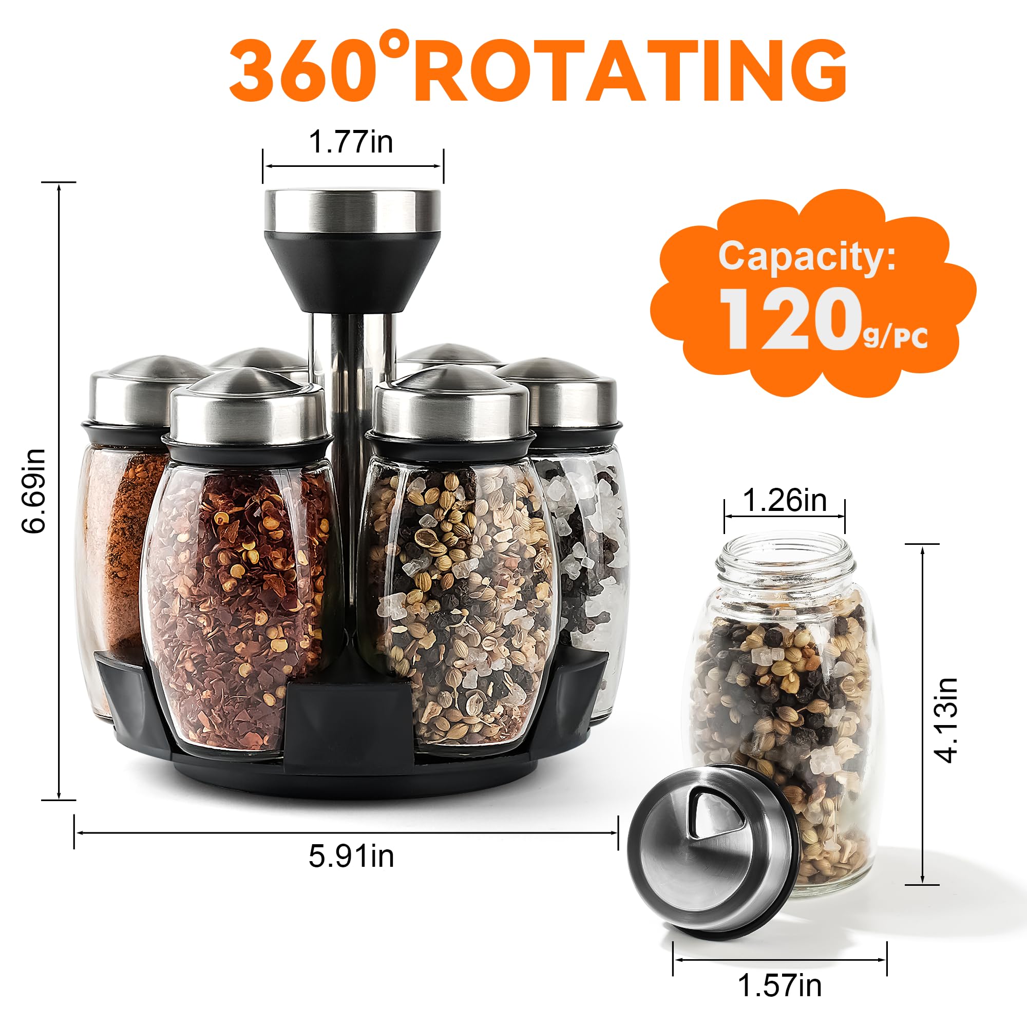 2 Barattoli Per Spezie Con Coperchio A Fori Regolabili - Vetro E Acciaio Inox, Per Sale, Pepe E Erbe - Foto 4