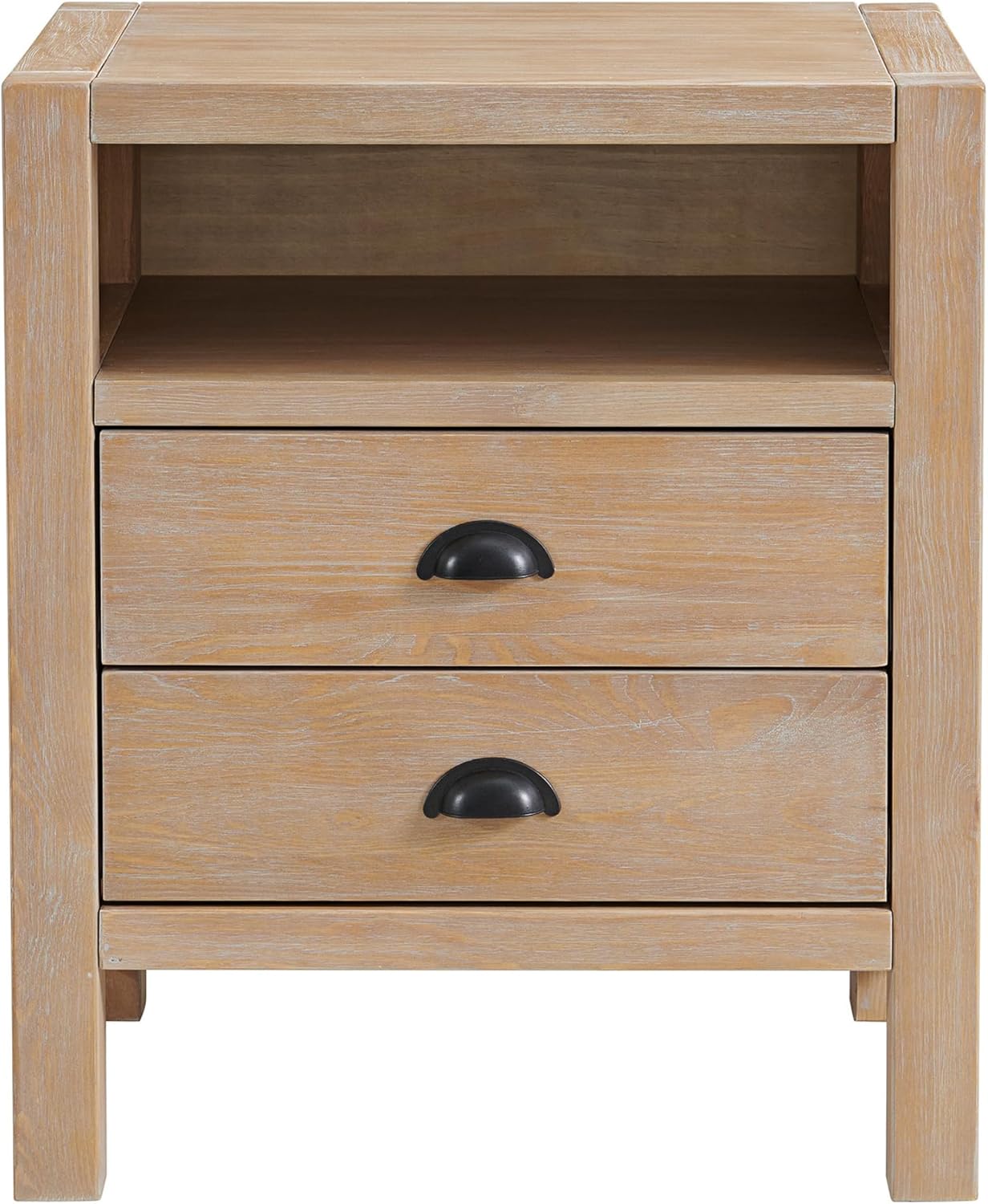 Arden Rustic Wood Nightstand with Open Shelf and 2 Drawers – 25-Inch-Tall Solid Pine Bedside Table with Oil-Rubbed Bronze Pulls – Farmhouse Bedroom or Guest Room Storage by Alaterre Furniture