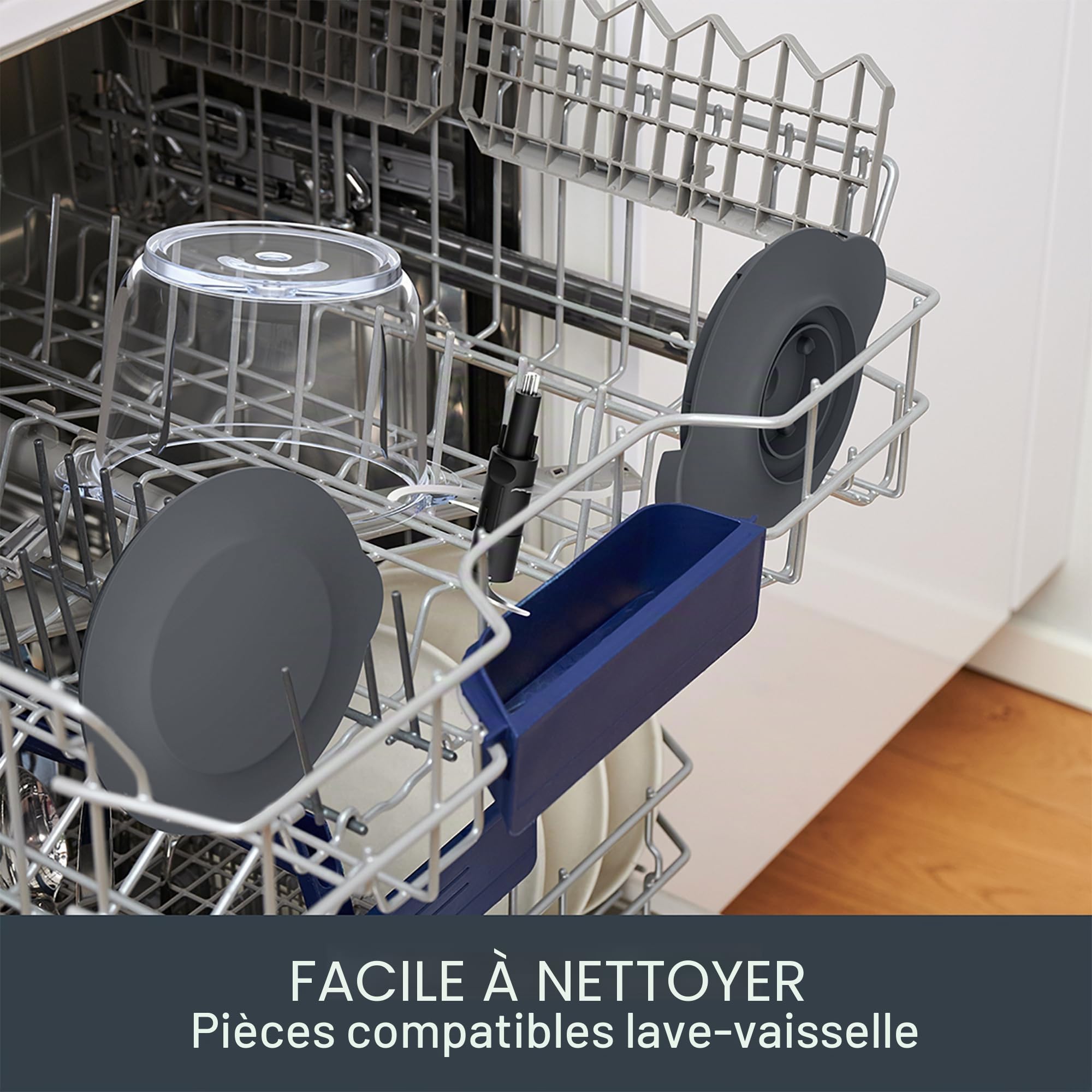 Tefal Choppeo MB603BG1 Hachoir XXL Capacité 2 L Bol en Verre Mini Robot Cuisine Tapis Antidérapant Couvercle de Rangement pour Restes 2 Vitesses 500W Houmous Légumes Gris