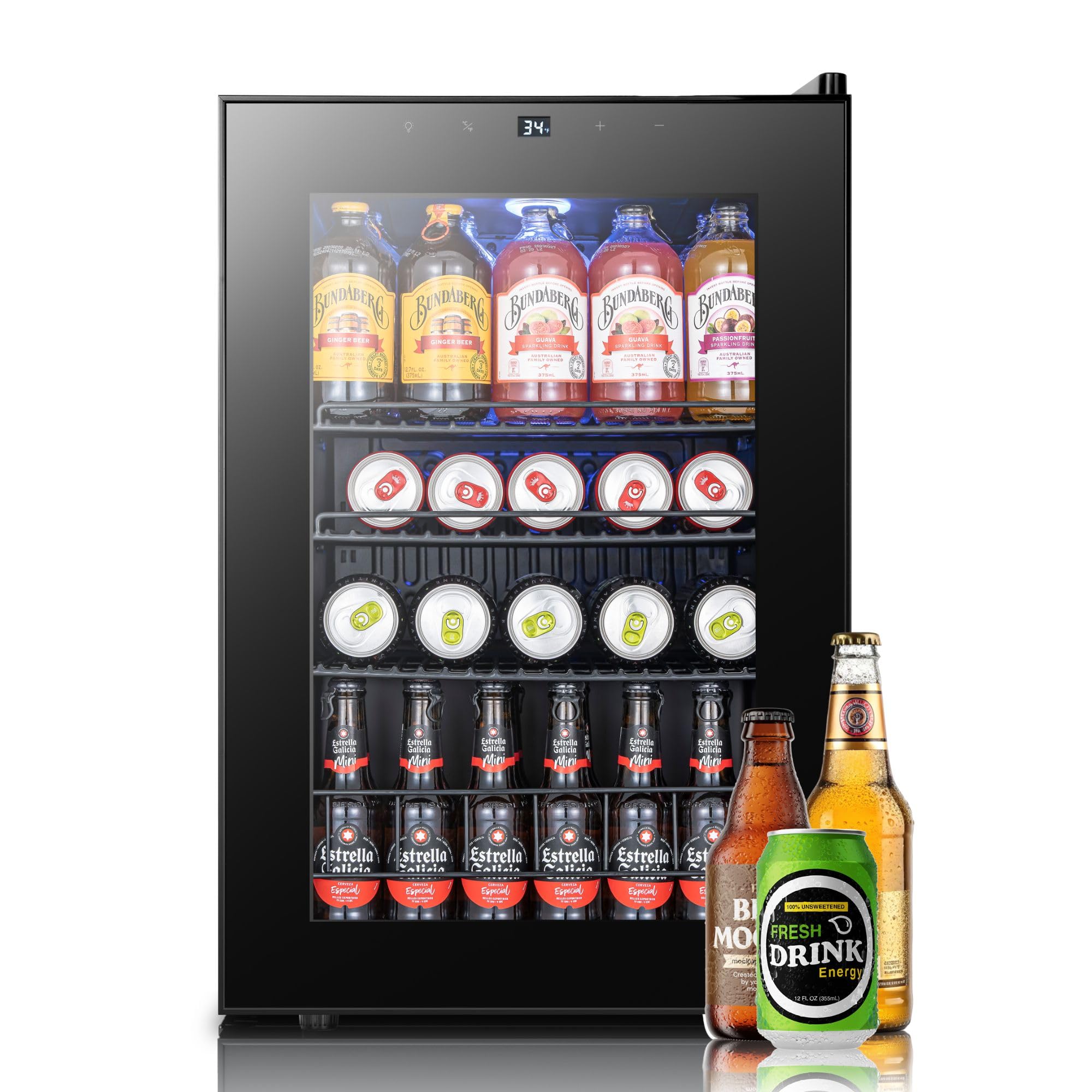 Yeego Beverage Refrigerator, 85 Can Mini Fridge with Glass Door, Digital Temperature Control 34°F-54°F, Countertop Drink Cooler for Soda, Beer and Wine, Black | Fridge.com