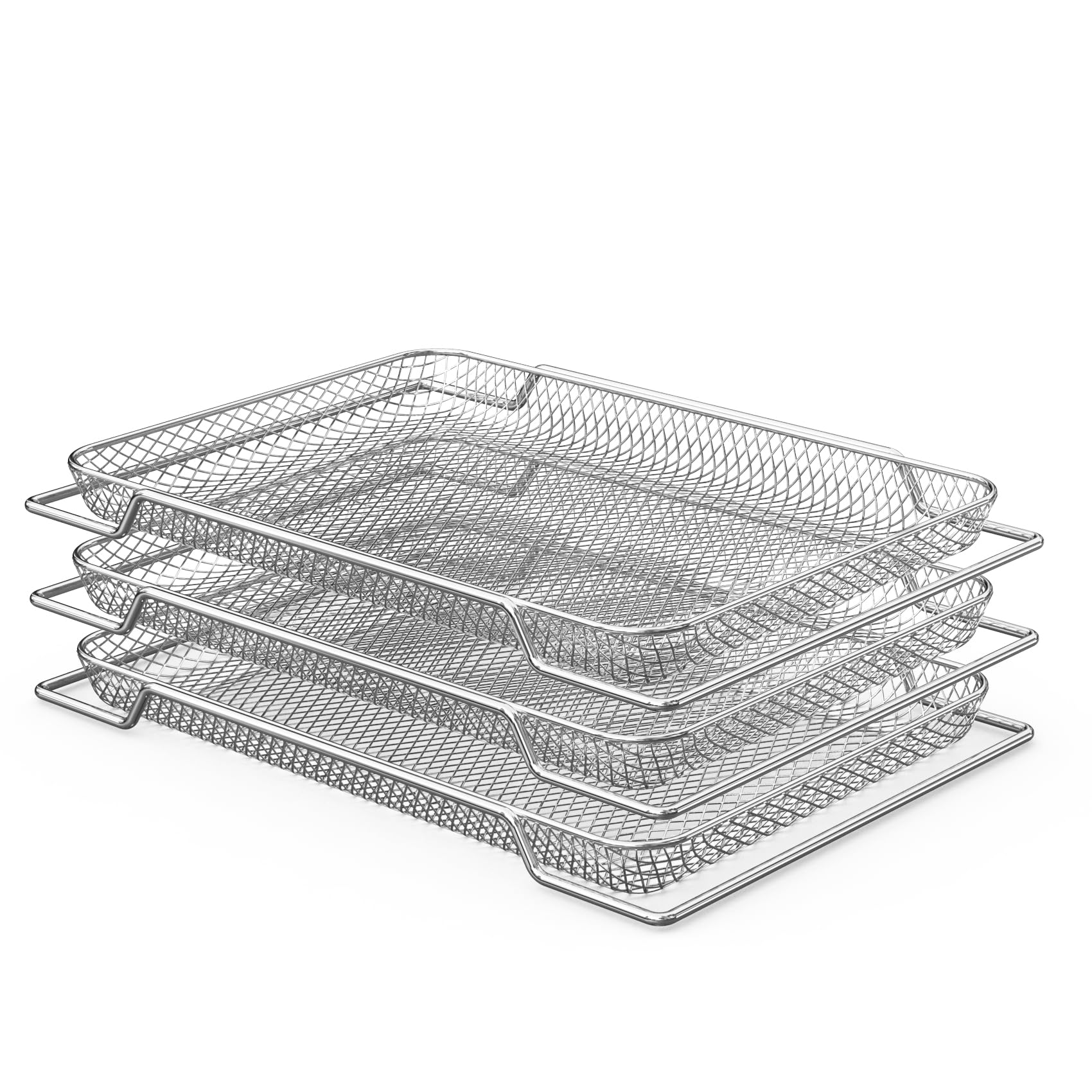 onlyfire 3 er Edelstahl Backofen Gitterkorb, 42 X 29.5cm Mesh-Grillkorb Frittierkorb Backofenkorb zum Backen, Pommes Frites, Gemüse Chicken Nuggets, Drahtgestell für Ofen