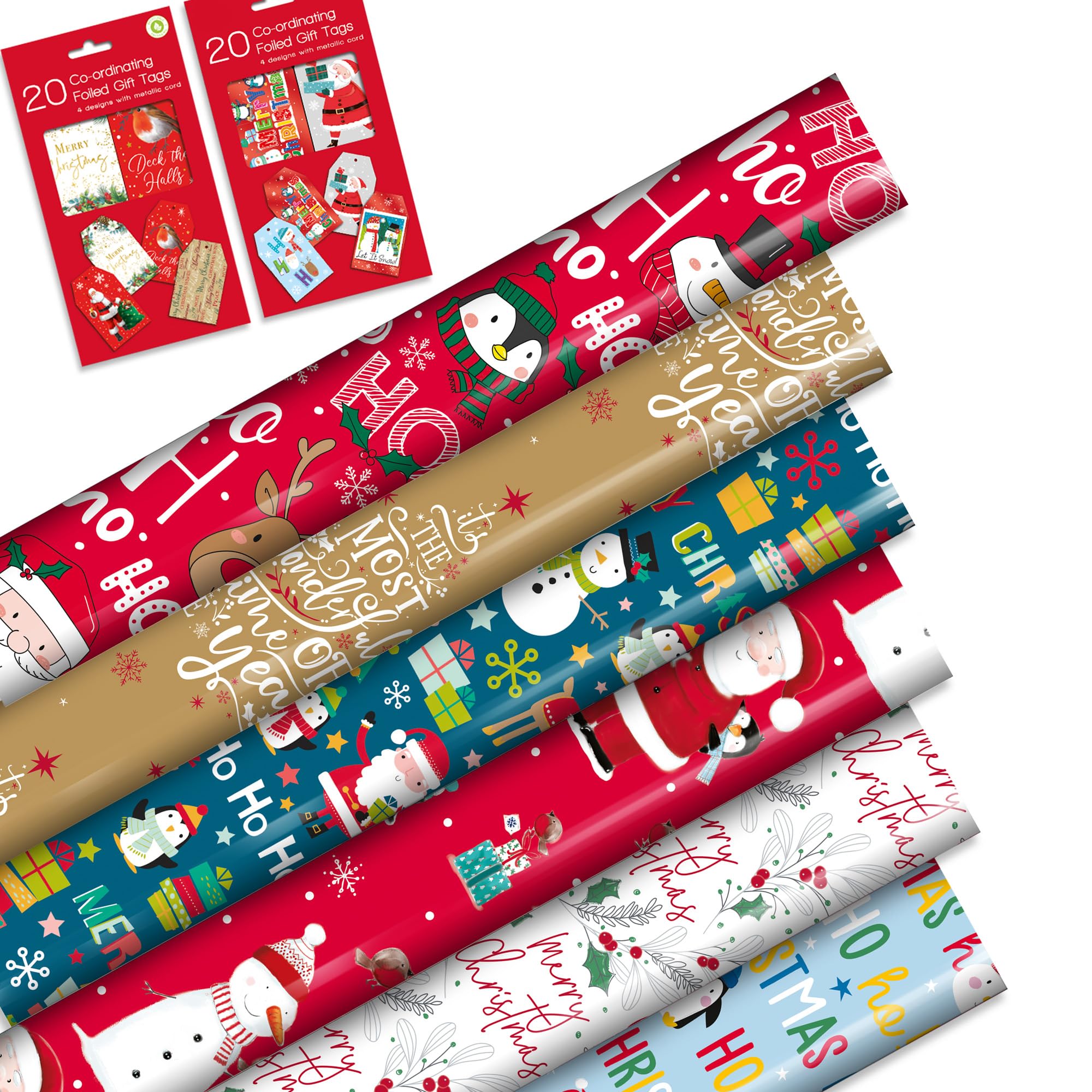 35M Christmas Gifts Wrapping Paper Roll Cute, Traditional Modern 5 x Rolls 7 m x 70 cm Santa and Snow flake Gift Wrap