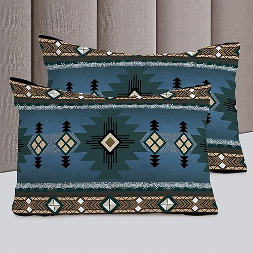 Miniatura 5 de Lsrtoss Set of 4 Bedding Quilt Covers, Blue Western 4-Piece Bed Sheet Set with Extra Soft Bed Sheets Quilt Cover Pillowcase, Southwest Modern