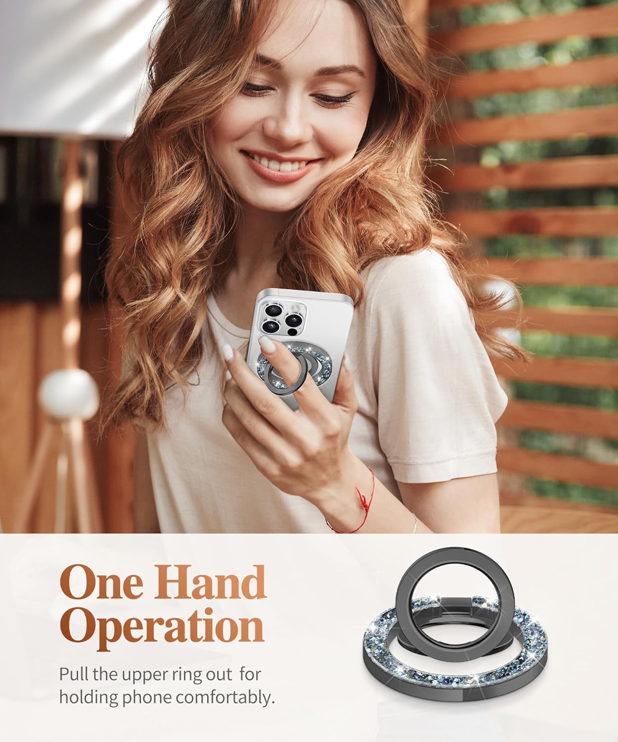 GVIEWIN Magnetic Phone Ring Holder, Compatible with MagSafe Phone Grip with Adjustable Stand, Magnet Phone Ring Kickstand for iPhone 17/16/15/14/13/12 Pro Max Plus Air/Other Phones (Glitter/Black)