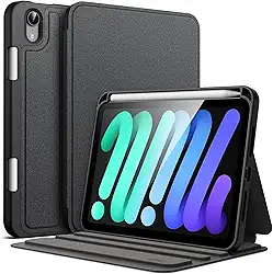 JETech Capa para iPad Mini (A17 Pro, 2024 Modelo, 7ª) / Mini 6 (2021 Modelo, 6ª) com Porta-Pencil, Case Protetora Slim Folio com Suporte para Tablet, Ativação/Repouso Automático (Preto)