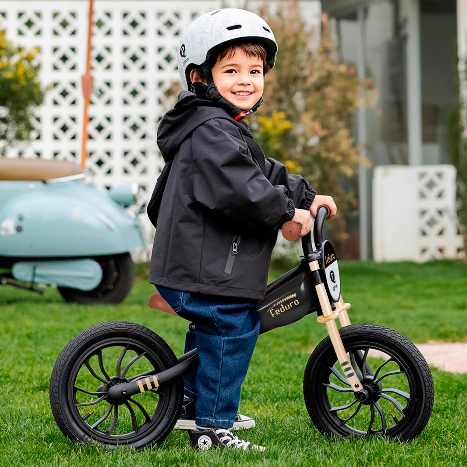 QPLAY Bicicleta sin Pedales Niño 3 Años Feduro Rojo, Bici Equilibrio Infantil 12 Pulgadas, Cuadro Estilo Moto, Ruedas de Aire, Asiento Ajustable, Juguetes Niños 2 y 3 Años