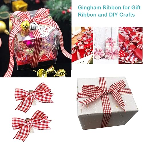 Miniatura 5 de Cinta de cuadros rojos y blancos, rollo de 58 pulgadas x 25 yardas, cinta roja de búfalo para manualidades, accesorios para el cabello y envoltura