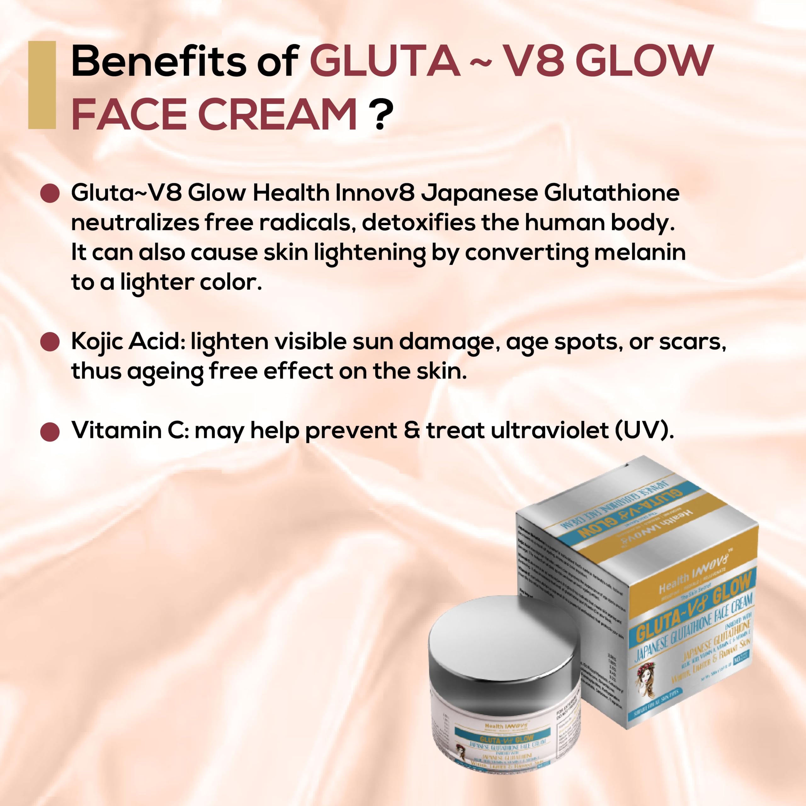 can glutathione reduce wrinkles Health Innov8 Gluta~V8 Glow Glutathione Face Cream Anti-Aging Reduce  Wrinkles & Fine Lines With For Facial Skin Care Buy 2 Get 1 Free 50 gm Each  Combo