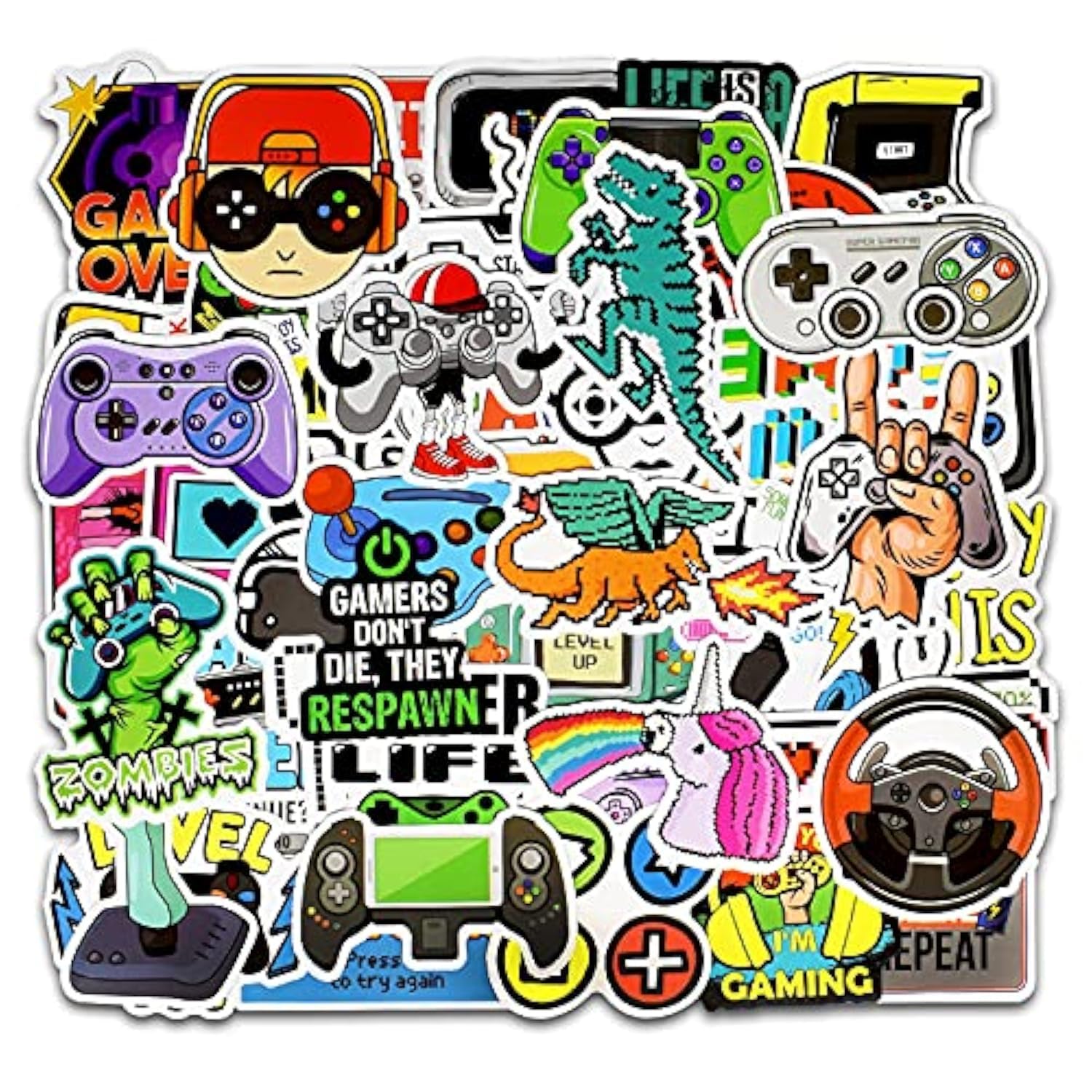 Gaming Sticker Pack of 50 Gaming Stickers Game Decals for Laptops Water Bottles Luggage Helmet