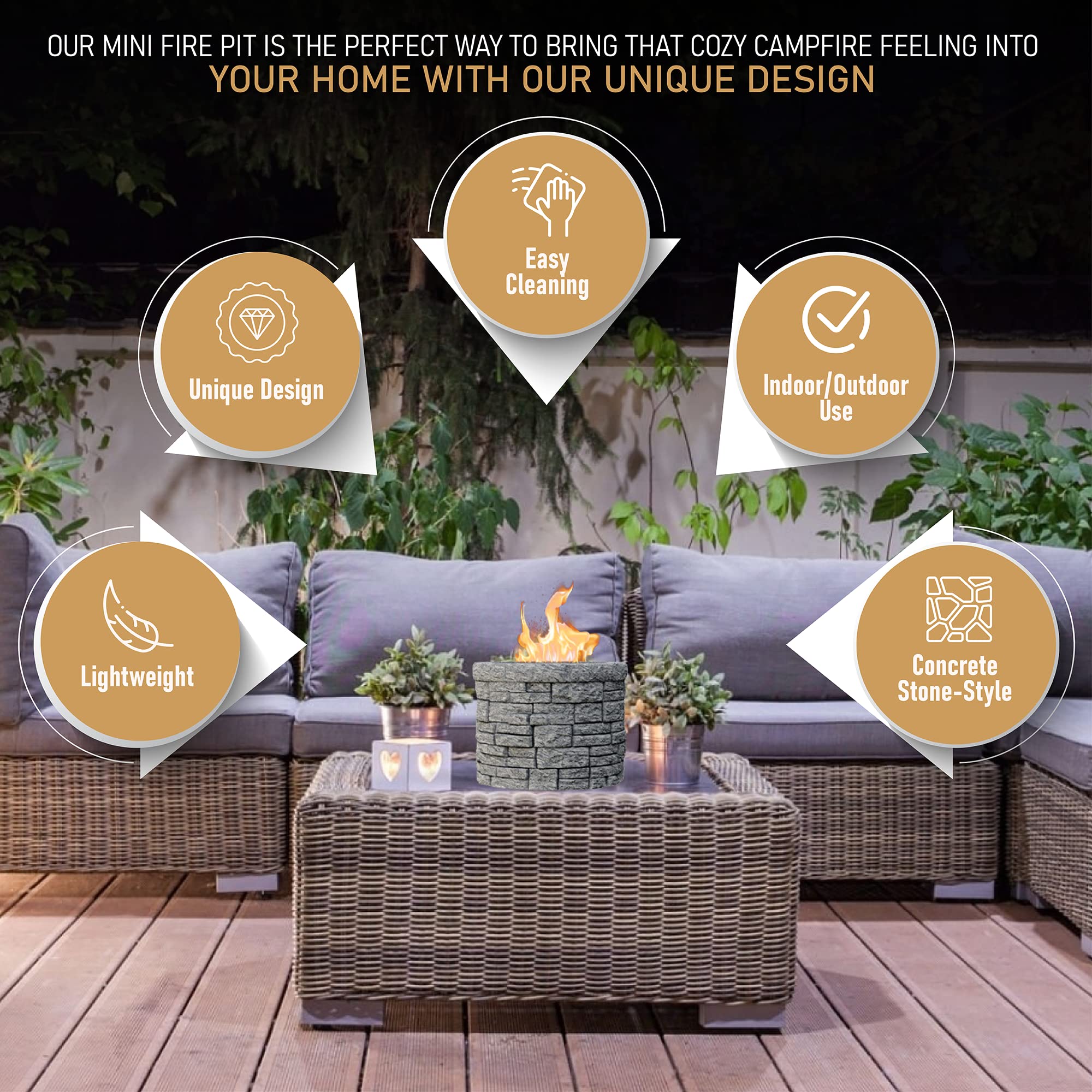 NEELO Smores Maker Tabletop Indoor Kit - Concrete Tabletop Fire Pit with Extendable Roasting Sticks -Â Portable Smokeless Fire Pit for Indoor & Outdoor Patio Use, Tabletop Fireplace, Smores Fire Pit