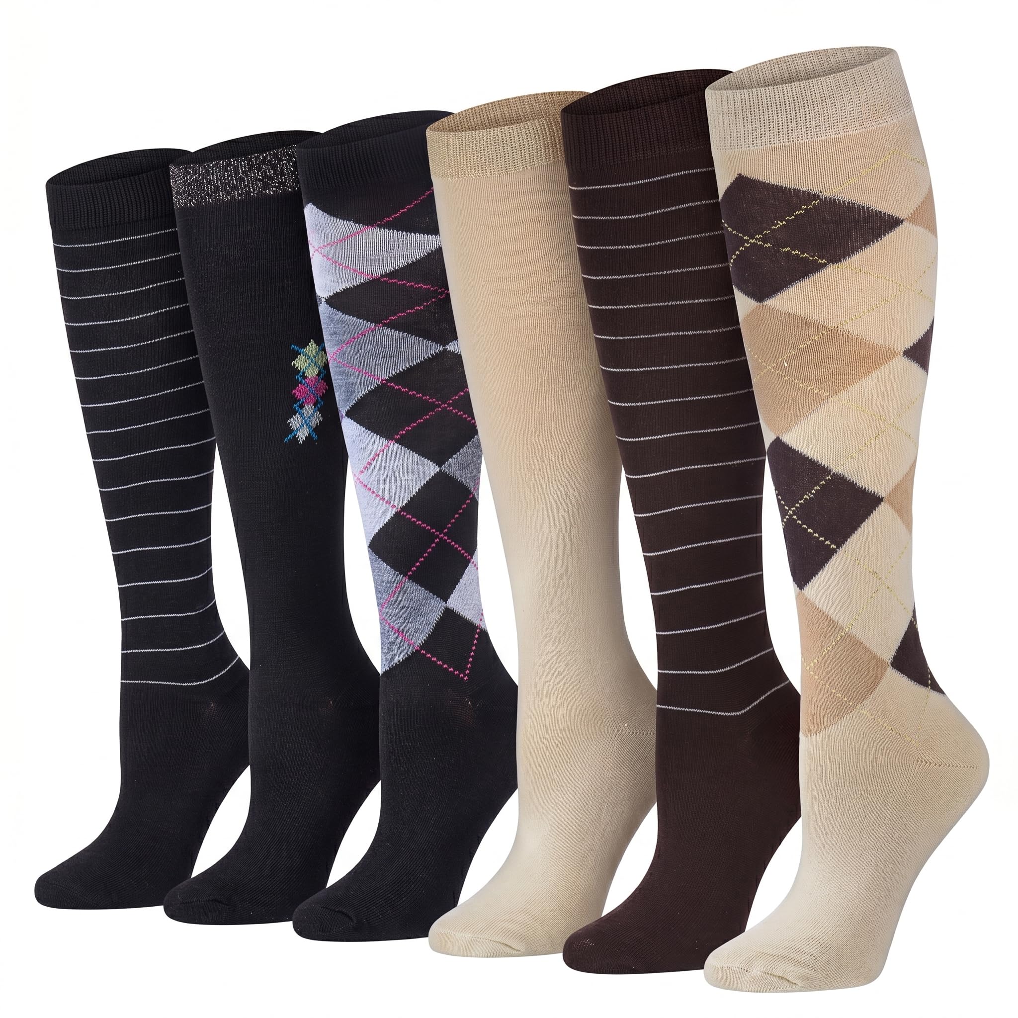 Tipi Toe Women’s Knee High Socks 6 Pack – Colorful Funky Patterned Long Socks, Soft &amp; Comfortable Everyday Wear
