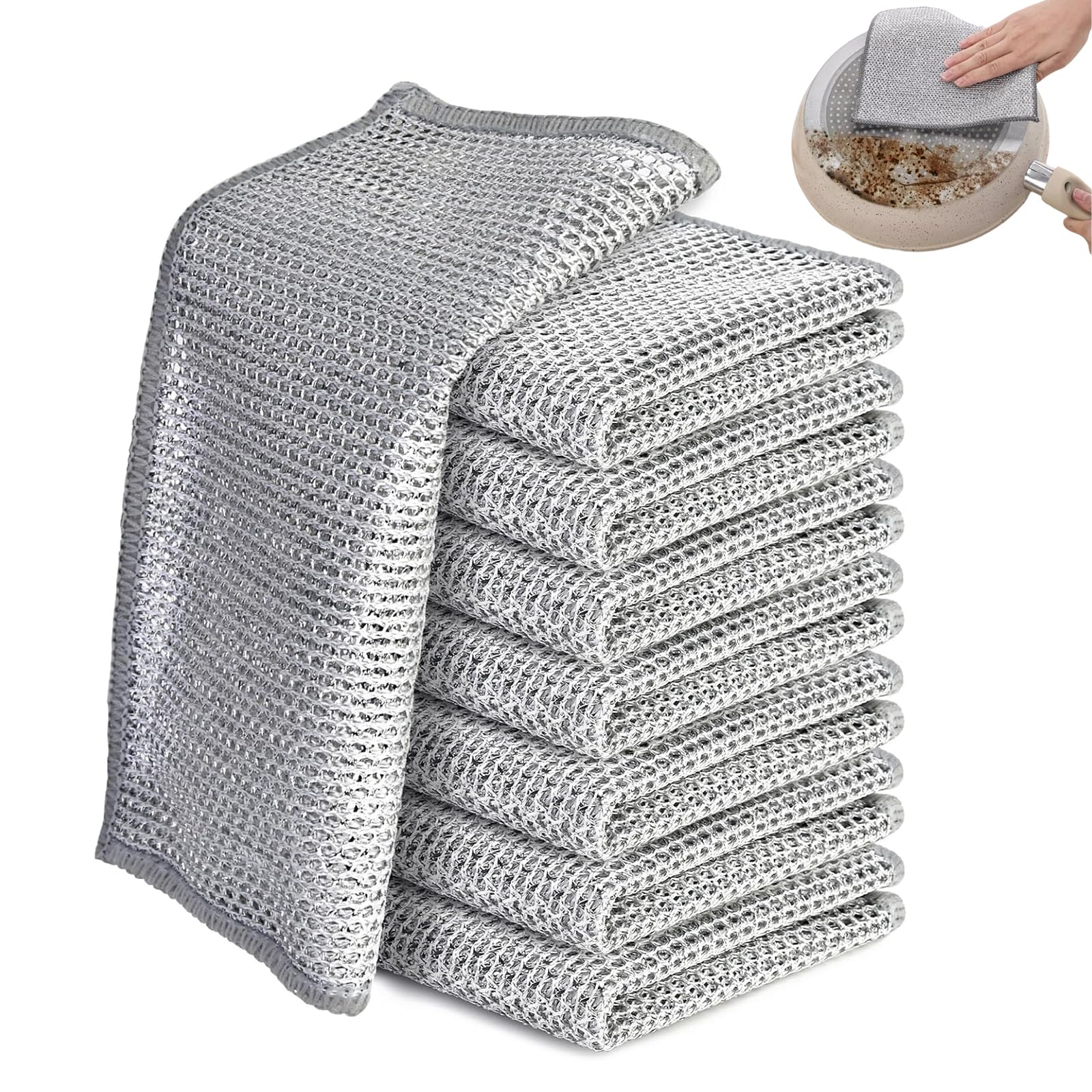 Nisyqha Argent 8 Pcs Non-Scratch Stainless Steel Dishwashing Cleaning Cloths, Double Layer Wire Dishcloth For Wet & Dry Use, 20X20 Cm Two Layer Multipurpose Scrubbers Scourers Cloth For Cookware, Sinks, Stove Tops