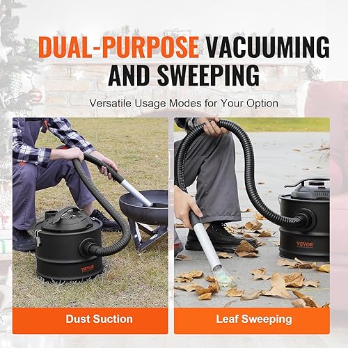 Miniatura 6 de VEVOR Aspiradora de 4 galones con potente succión de 1200 W, colector de aspiradora de cenizas con manguera flexible de 47.2 pulgadas, para