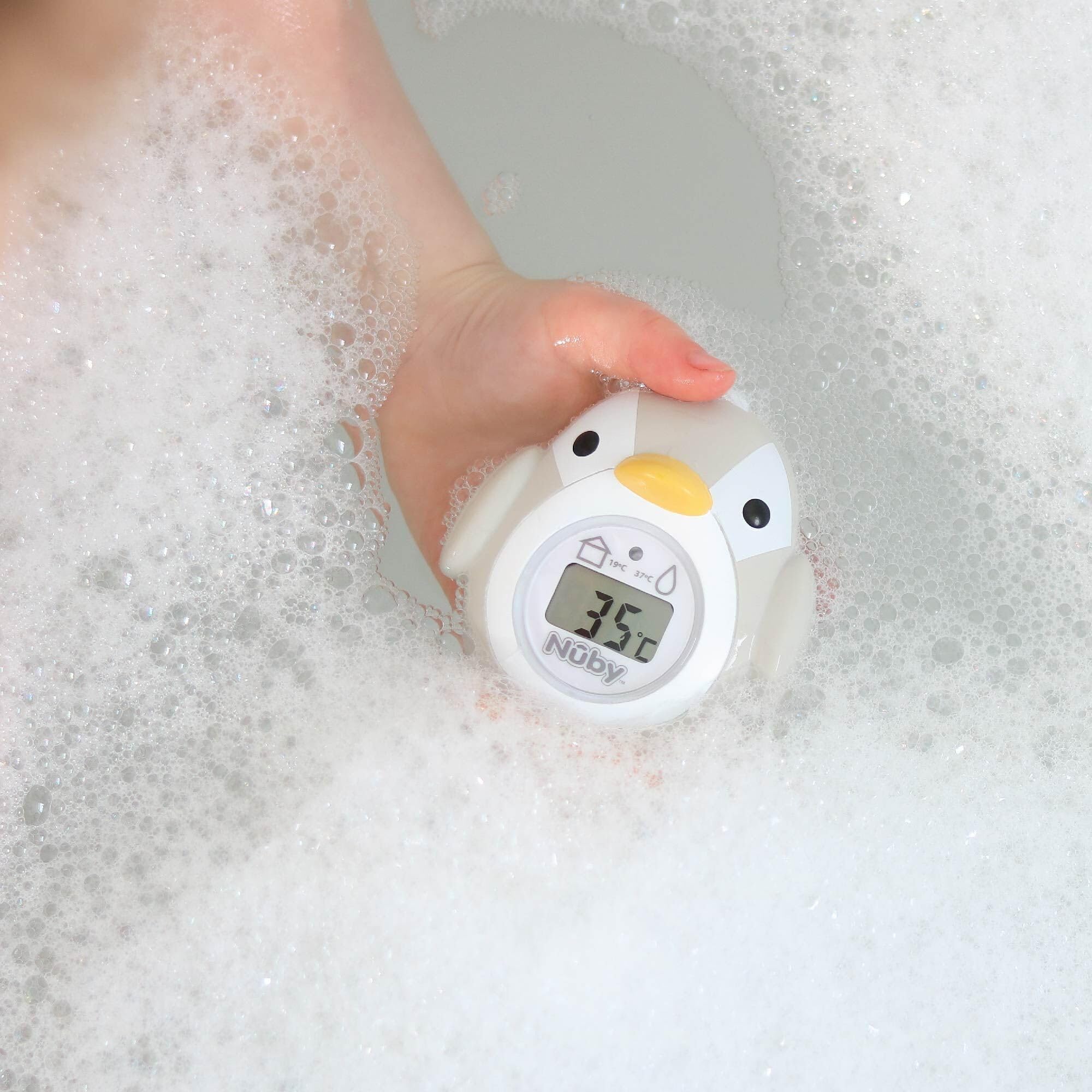 Nuby Thermomètre de Bain Bébé en Forme de Pingouin | Écran Facile à Lire | Température Précise de l’Eau | Convient Dès la Naissance