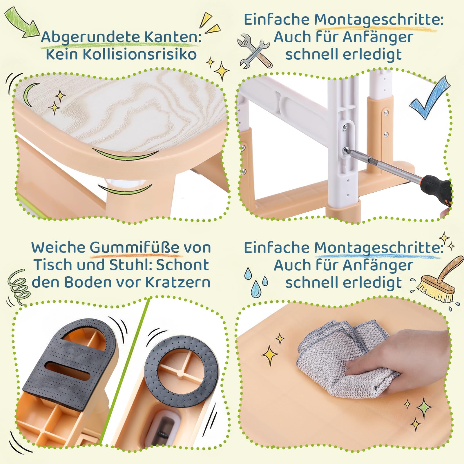 Clevich Höhenverstellbar Kinderschreibtisch und Stuhl Set,Schreibtisch für Kinder ab 3 Jahren,für Kinderzimmer,Schlafzimmer,Arbeitszimmer,Familien-Lern- und Spiel-Ecke,Malbereich,mit Stauraum,Gelb
