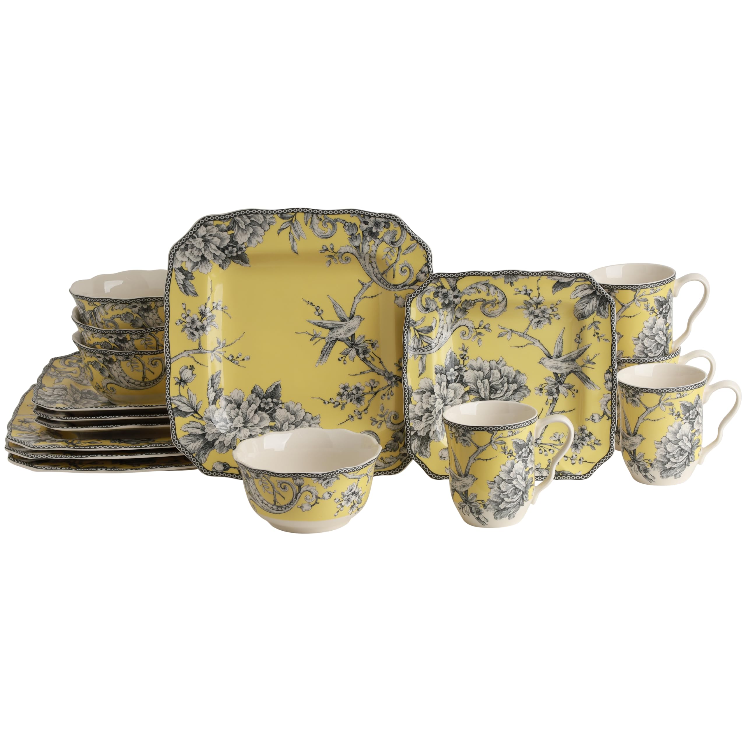 Amazon.com | 222 Fifth Adelaide Yellow 16-Piece Floral Porcelain