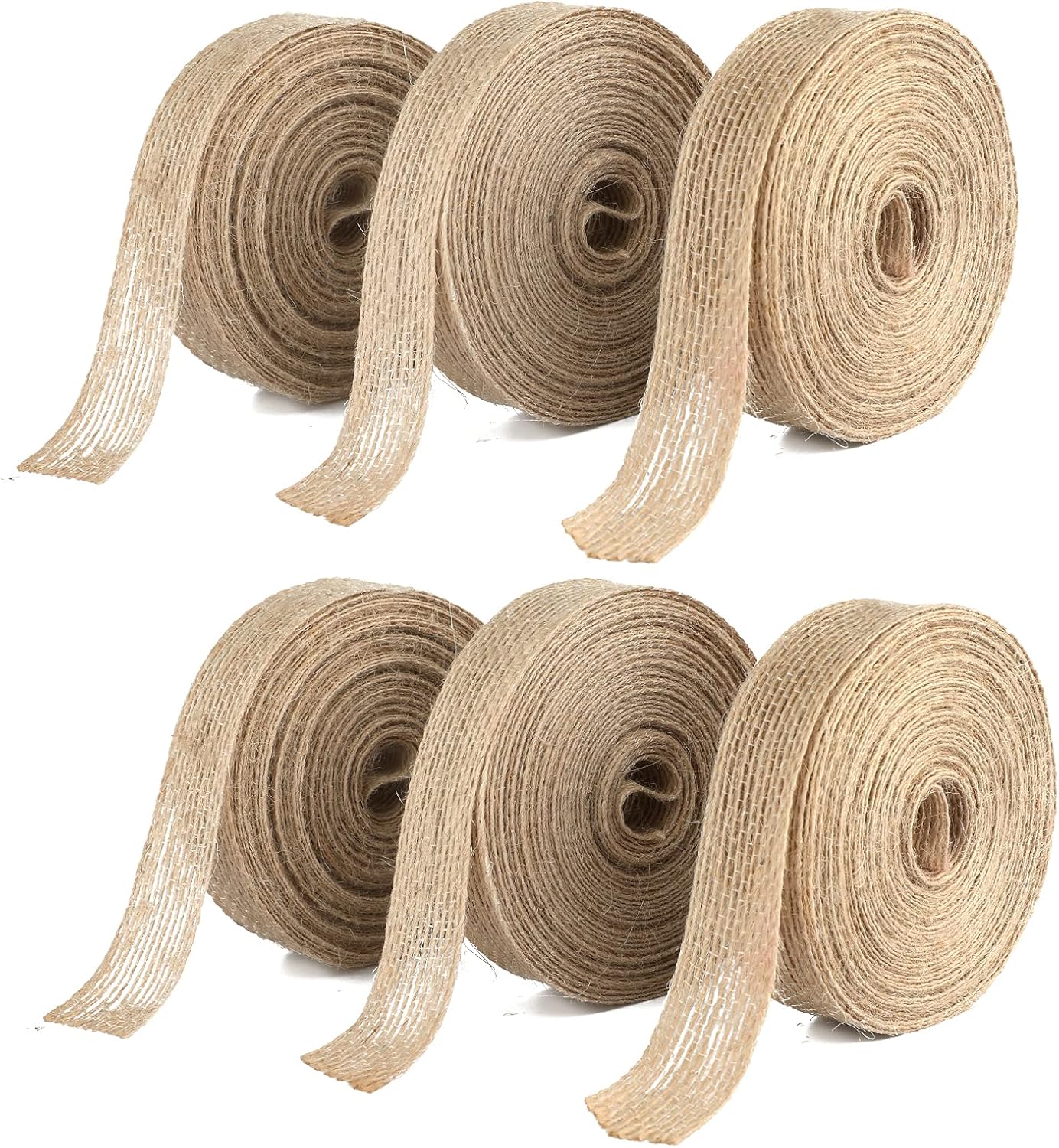 jijAcraft 60M Natural Burlap Ribbon, 2CM Rustic Hessian Ribbon, 6Rolls ...