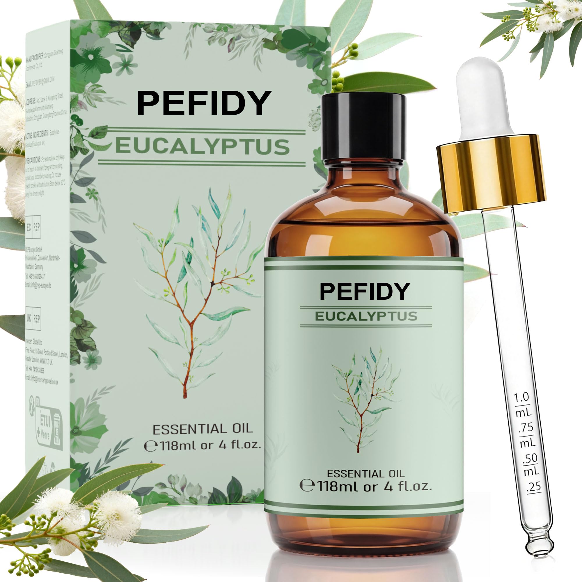 PEFIDY Eukalyptusöl 118ml, aus Wasserdampfdestillation natürliches Eukalyptus Ätherisches Öl für Aromatherapie, Diffuser und Duftkerzen (Eukalyptus-2)