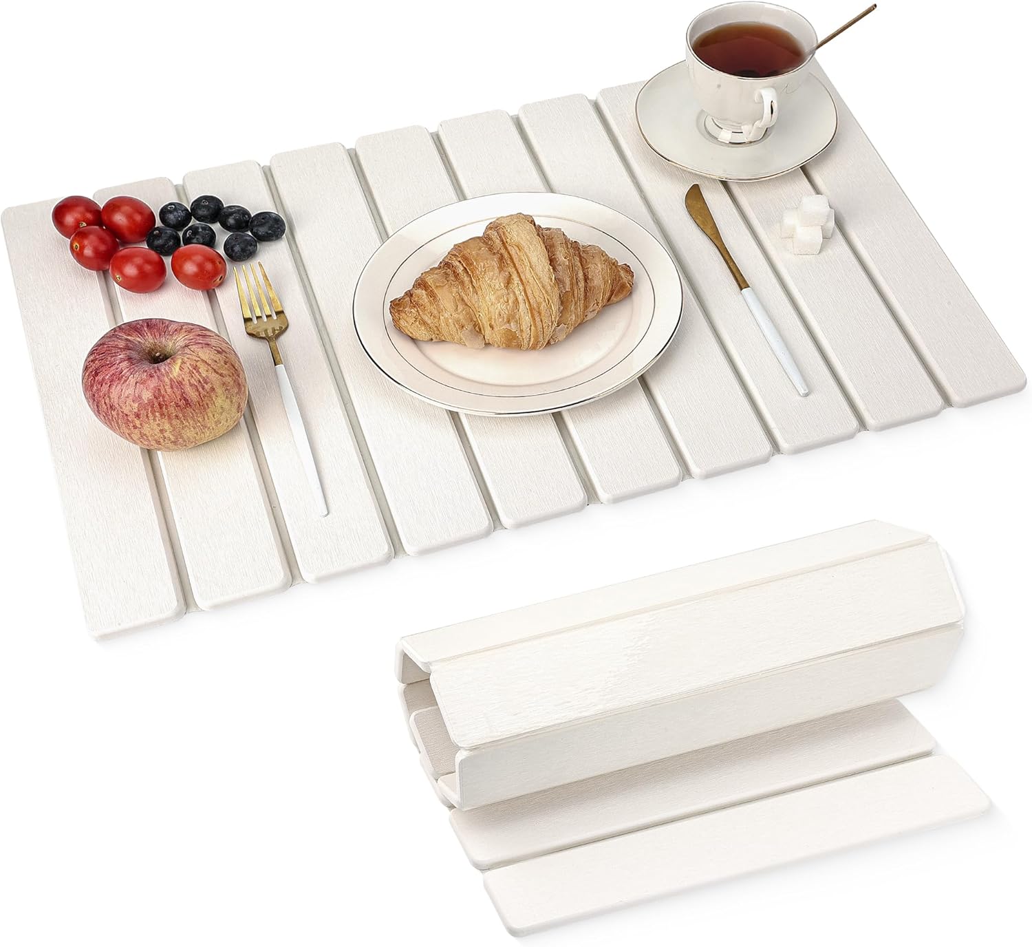 large stone drying mat for kitchen counter 24x16 inch, premium diatomaceous earth super absorbent | quick dry non-slip collapsible dish mat for dishes utensils cups | eco-friendly counter protector white