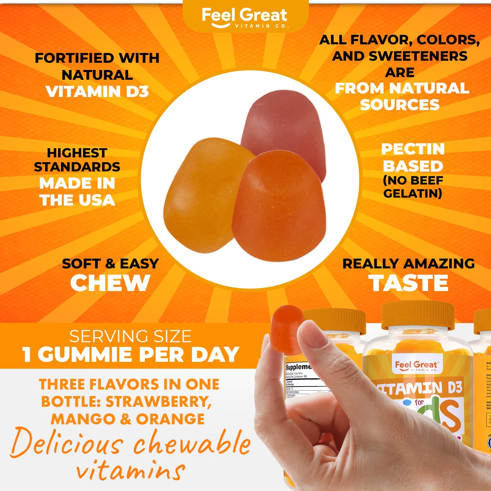 Kids Vitamin D Gummies (3 Month Supply) by Feel Great Vitamin Co