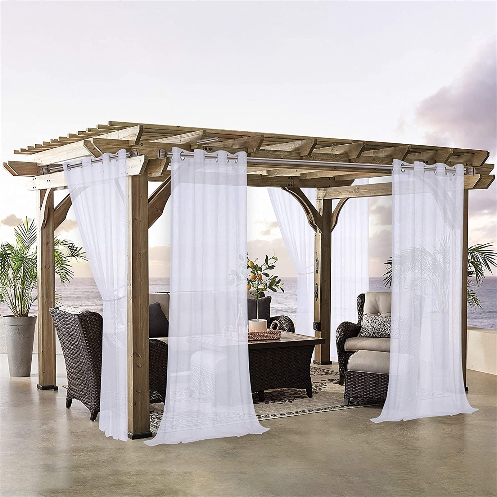 Outdoor Vorhänge für Patio Wasserdicht Extra Breit, Indoor Privatsphäre Voile Vorhänge, Tülle Halbdurchsichtige Vorhänge für Schlafzimmer, Pergola, Veranda, Pavillon und Cabana